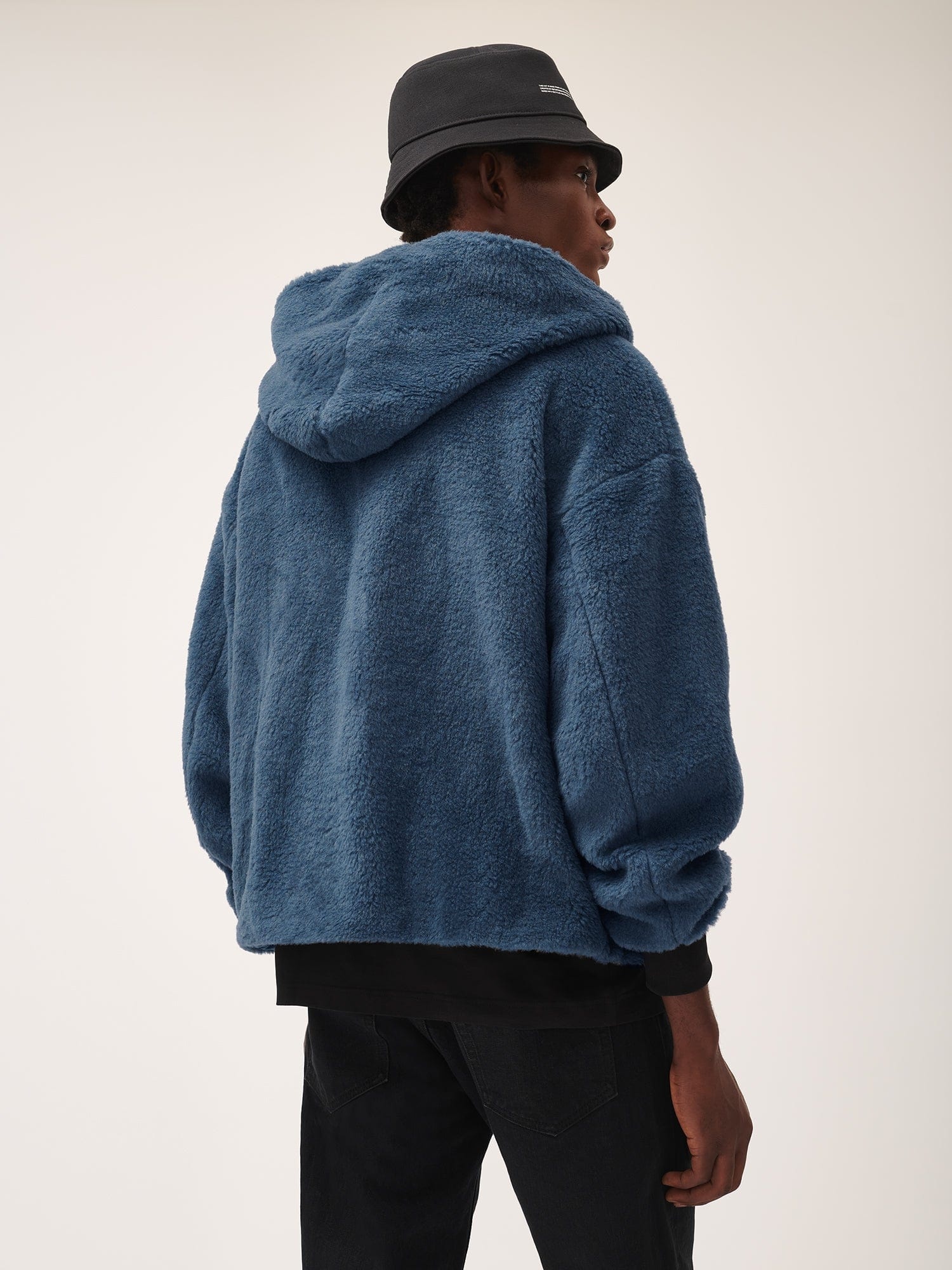 Mens Recycled Wool Fleece Reversible Bomber Jacket - Storm Blue - 3
