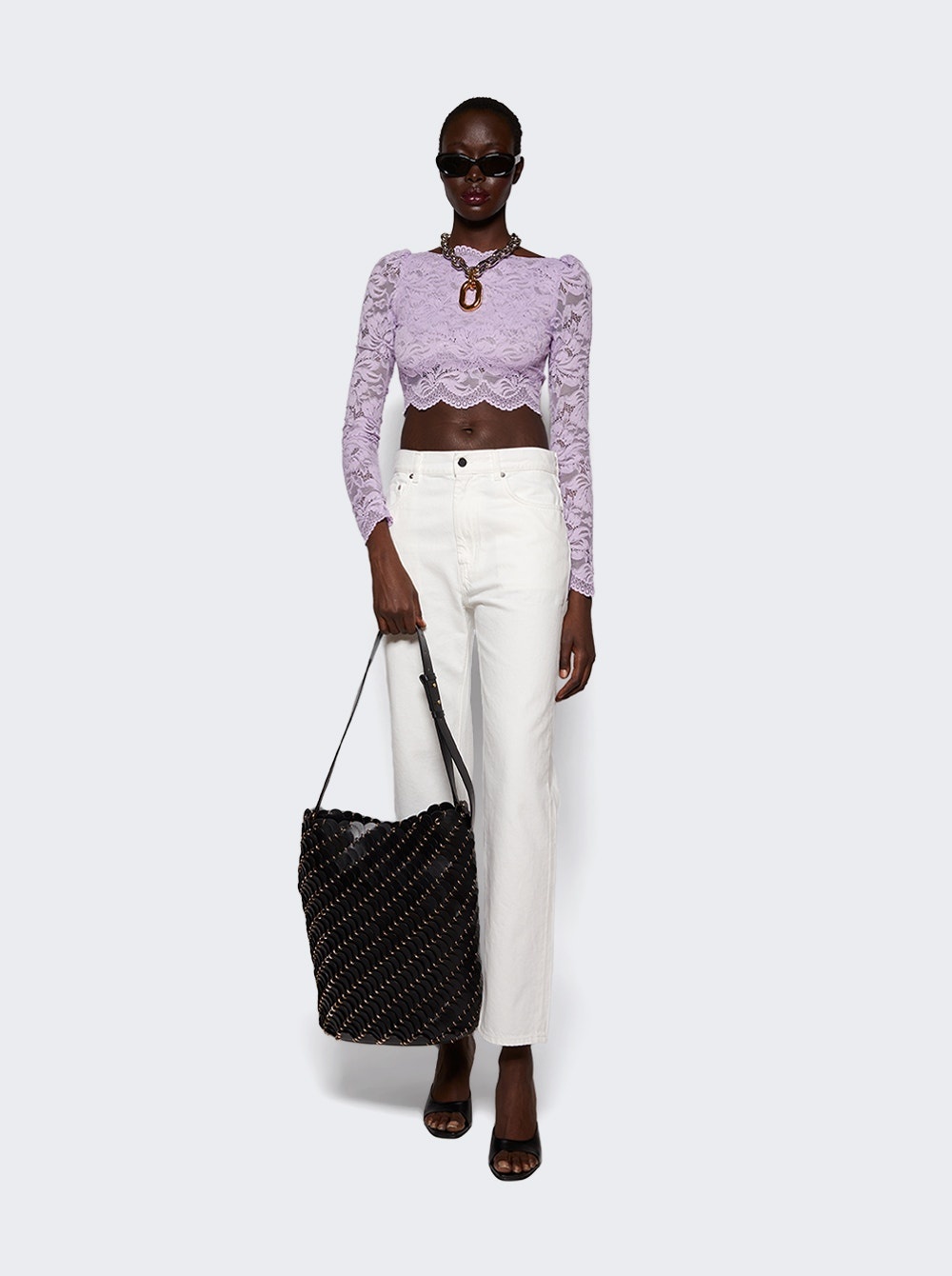 Lace Long Sleeve Crop Top French Lavender - 2