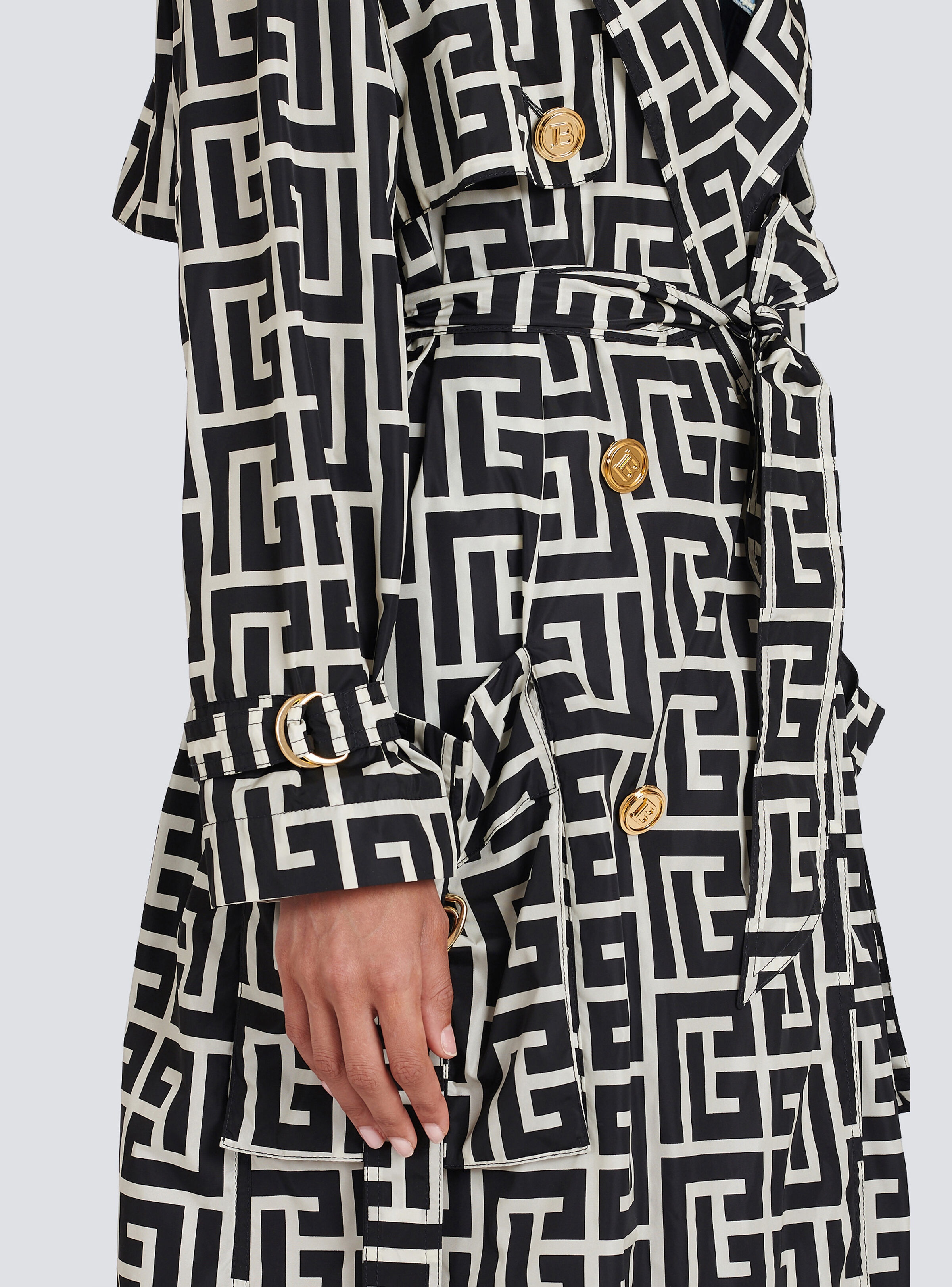 Balmain print monogram trench coat - 8