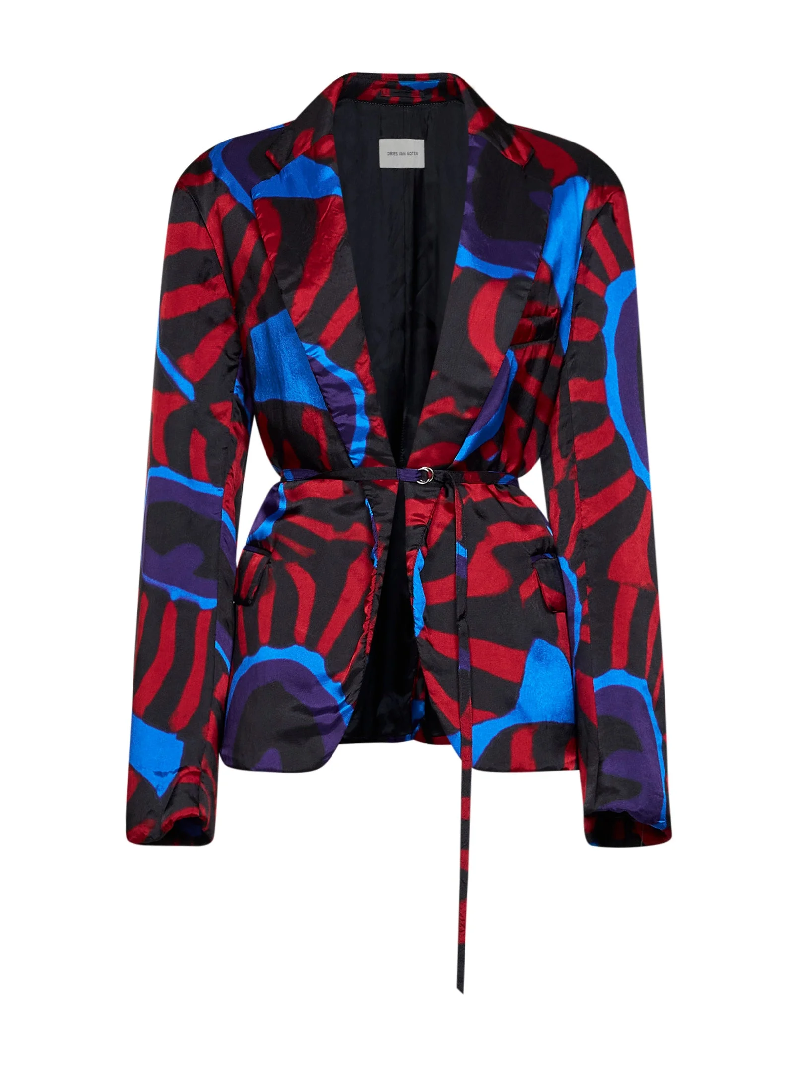 Red Marbled Clay-print twill Blursy belted blazer - 1