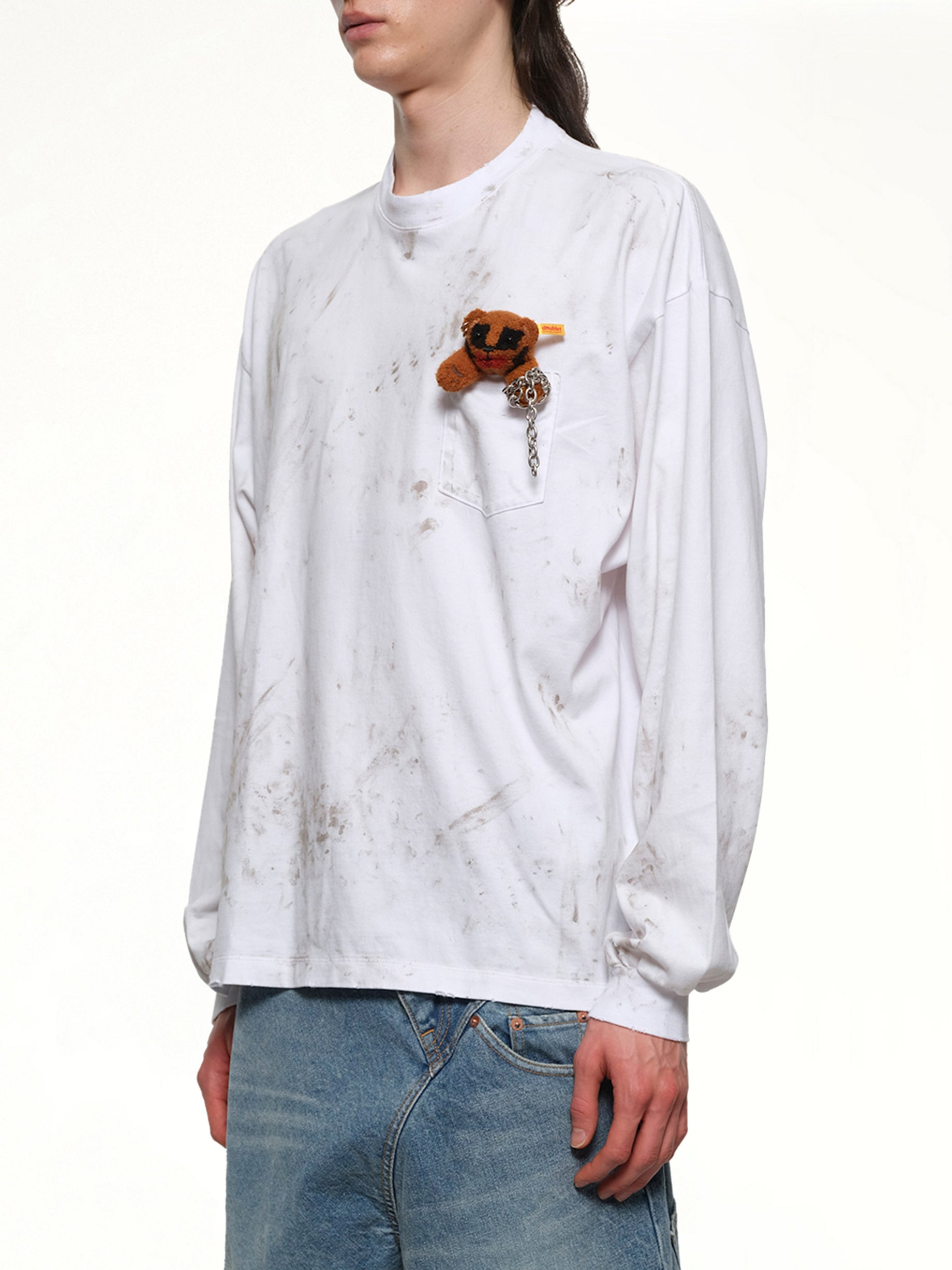 Long Sleeve T-Shirt With Villain Bear in White - 3