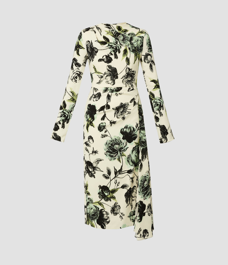 draped midi dress long sleeve Erdem Floral Long-Sleeve Draped Midi Dress