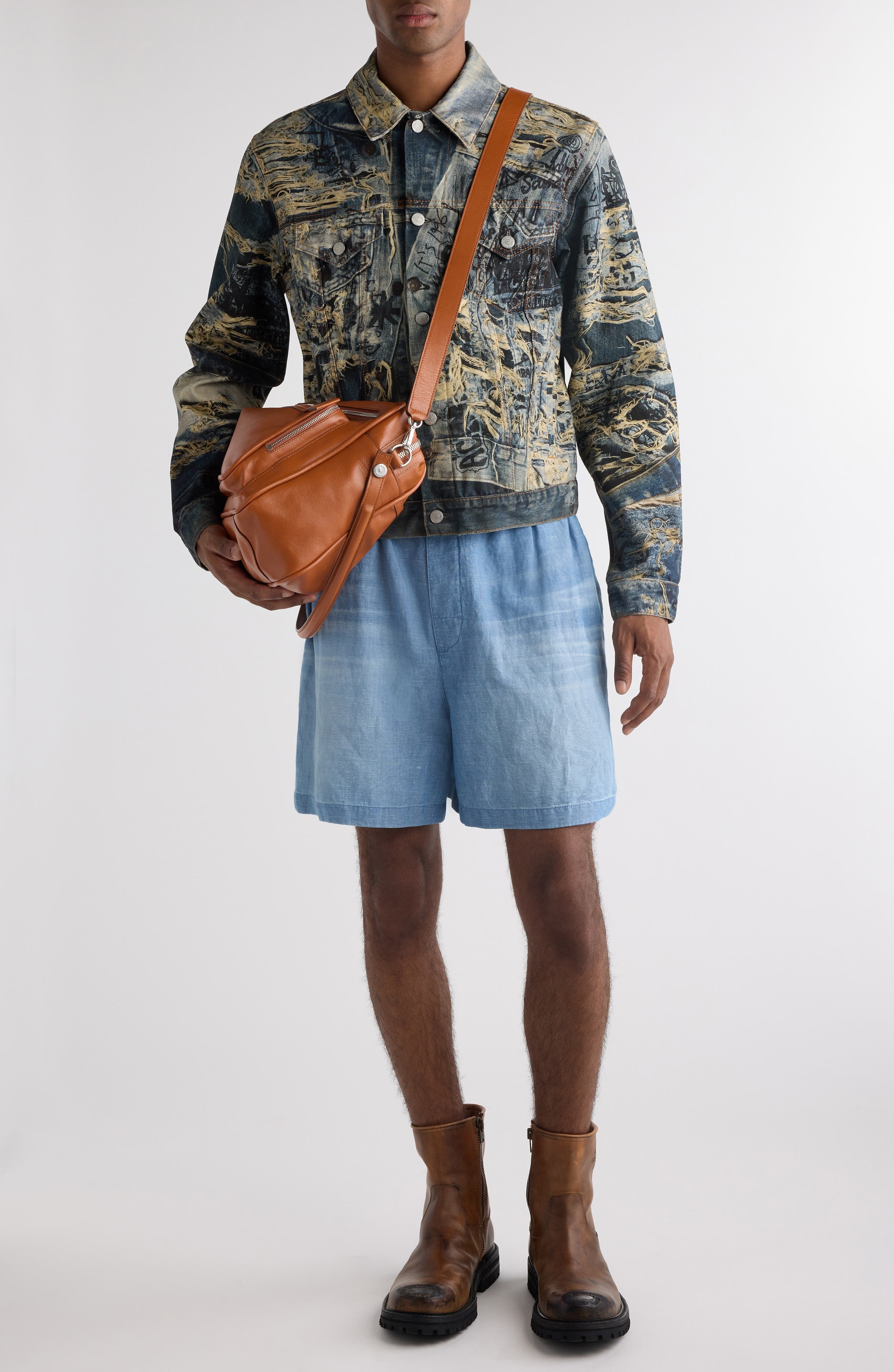 Acne Studios Trompe l'Oeil Print Denim Jacket in Mid Blue at Nordstrom - 2