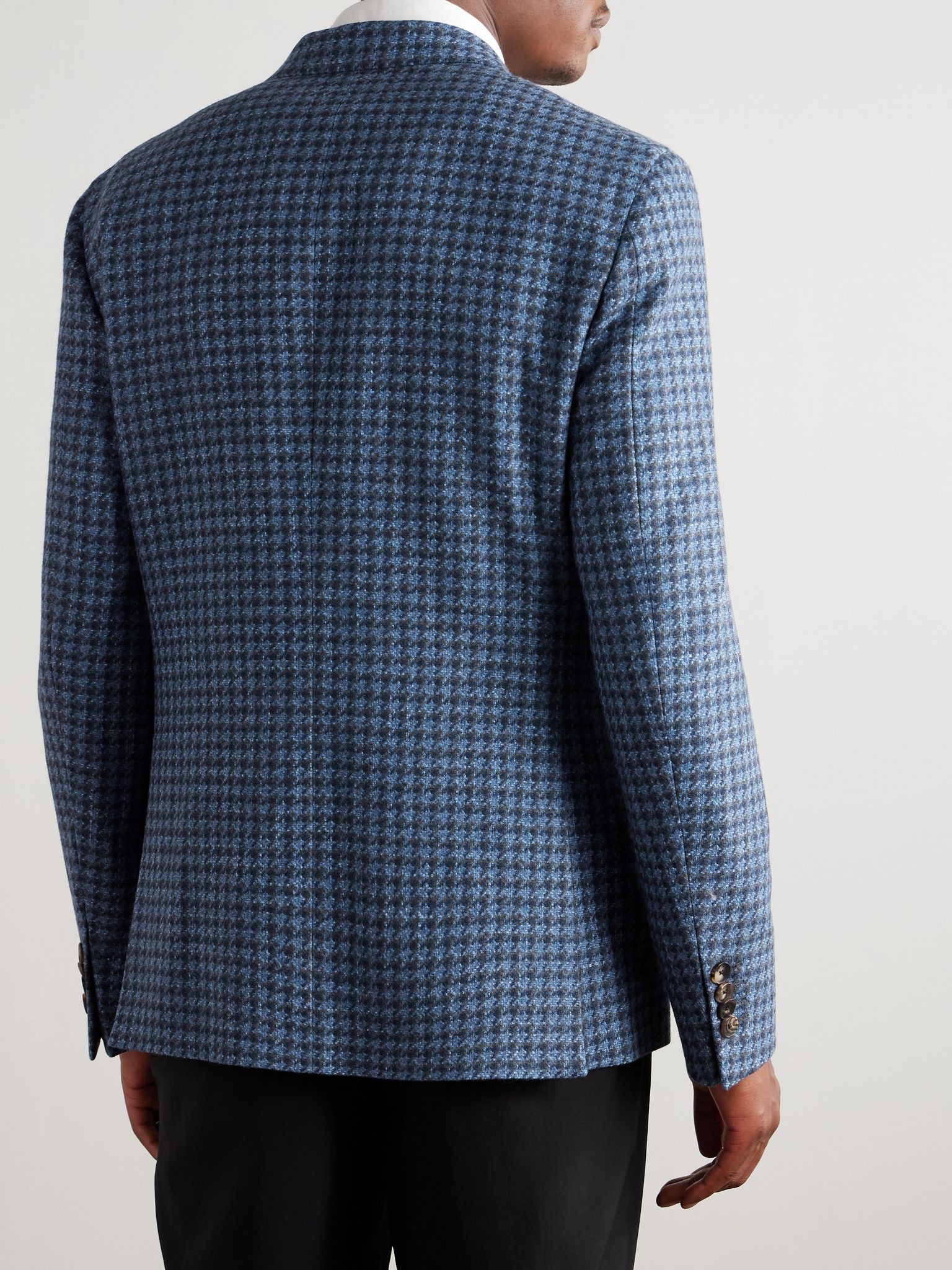 Roma Sport Houndstooth Wool, Cotton and Linen-Blend Blazer Blue - 3
