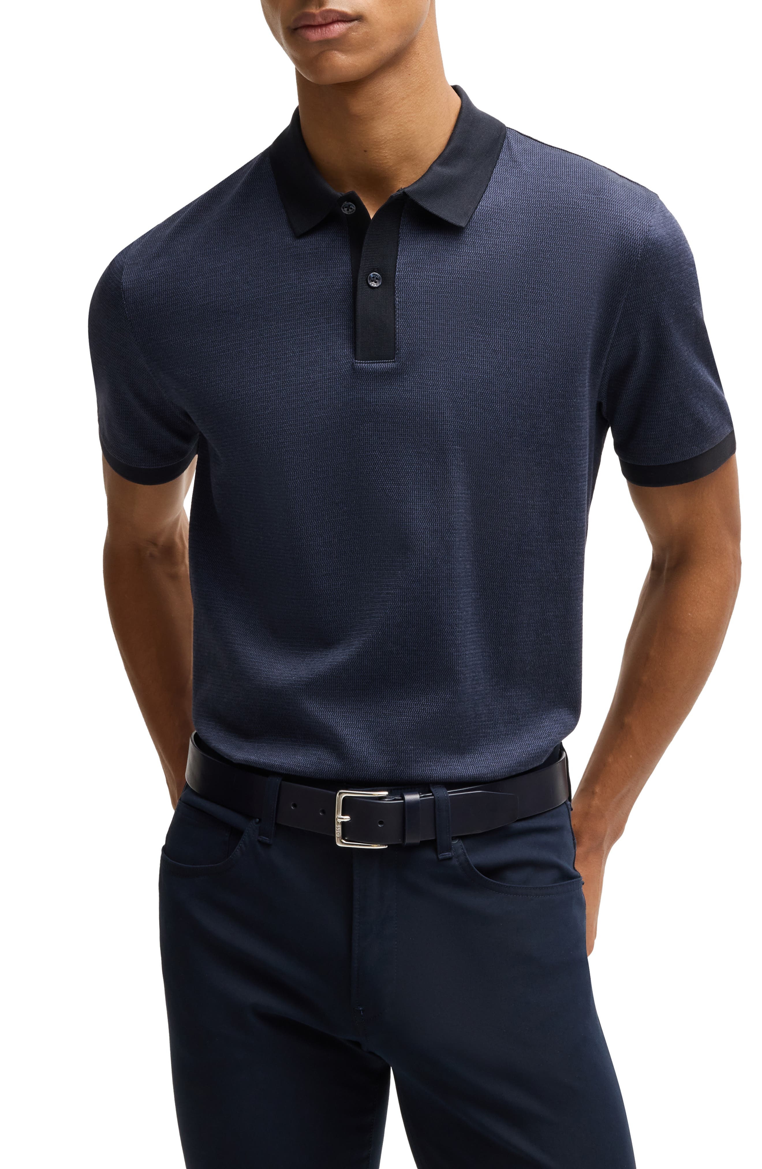 BOSS Parlay Cotton Piqué Polo in Dark Blue at Nordstrom - 1