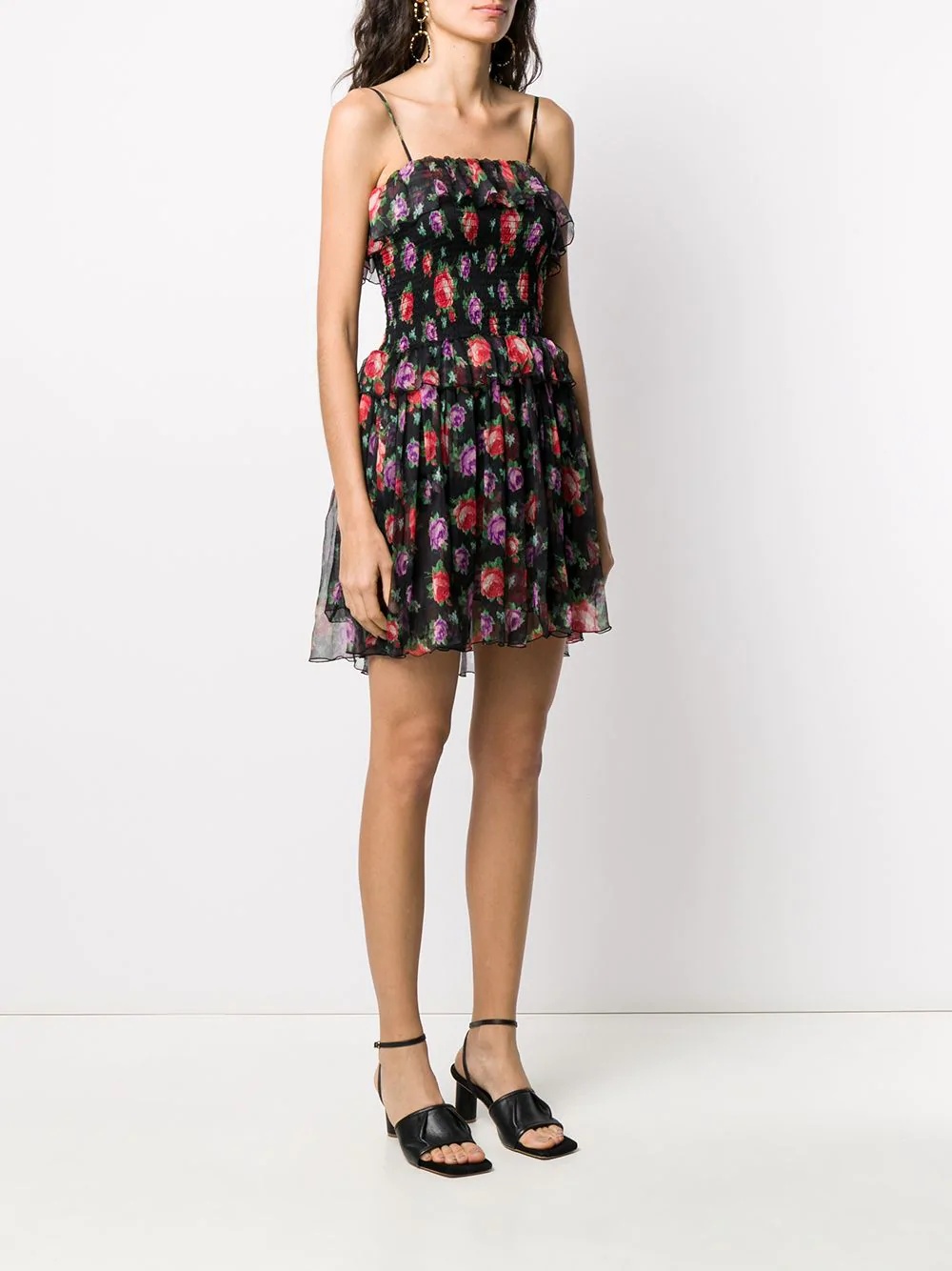 Roses floral-print ruffled dress - 3