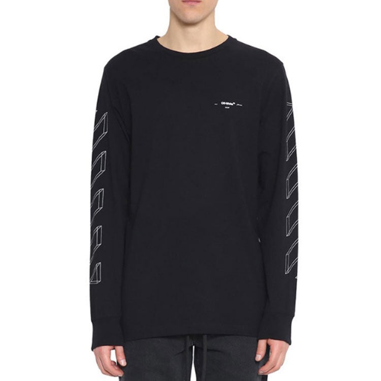 Men's Off-White 3D Printing Hollow Out Arrow Long Sleeves Black T-Shirt OMAB001E181850021001 - 3