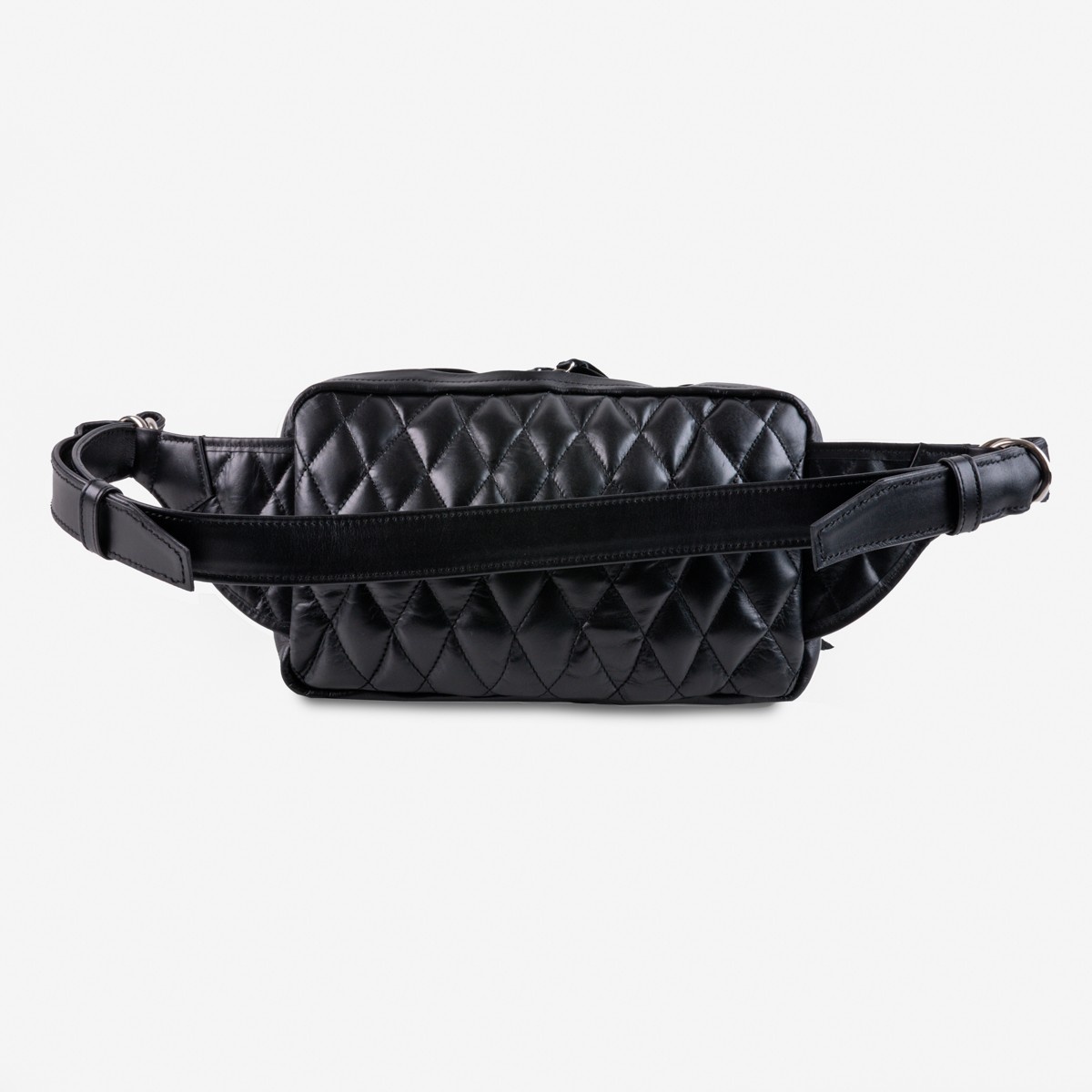 IHE-54-BLK Rectangular Diamond Stitched Leather Waist Bag - Black - 4