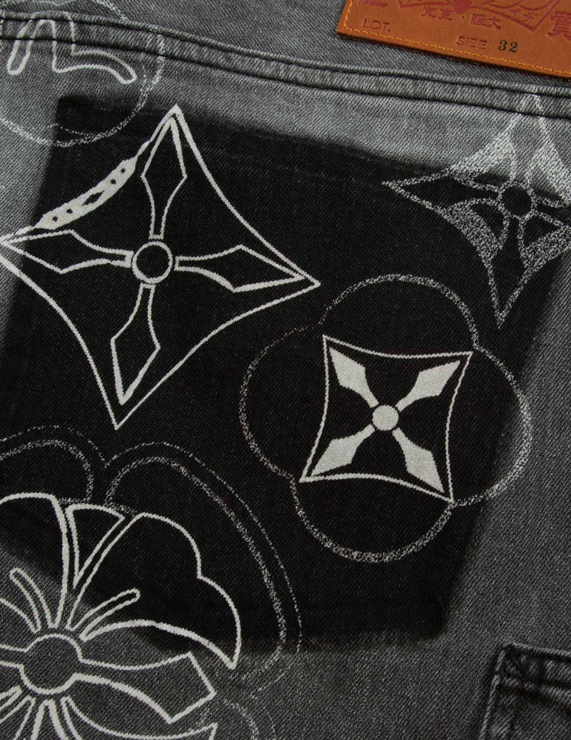 TIE-DYE KAMON AND SEAGULL PRINT FASHION FIT CARGO JEANS 10