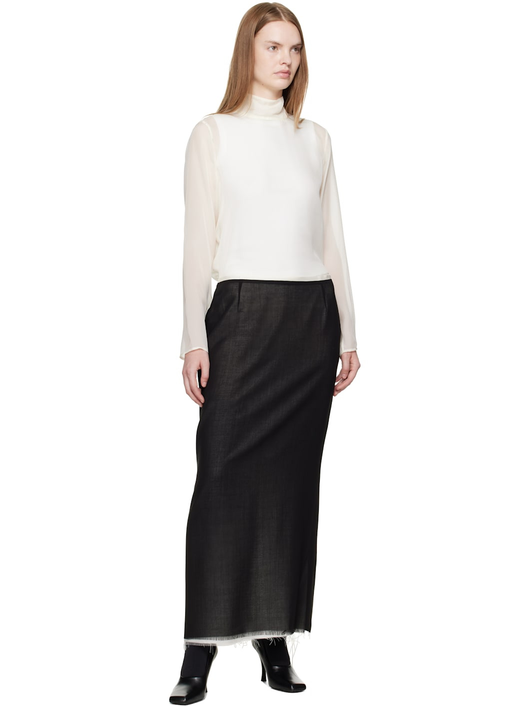 Black Alvida Raw Midi Skirt - 4