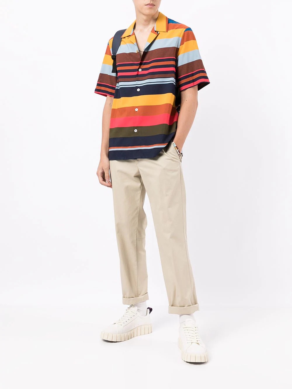 striped colour-block short-sleeve shirt - 2