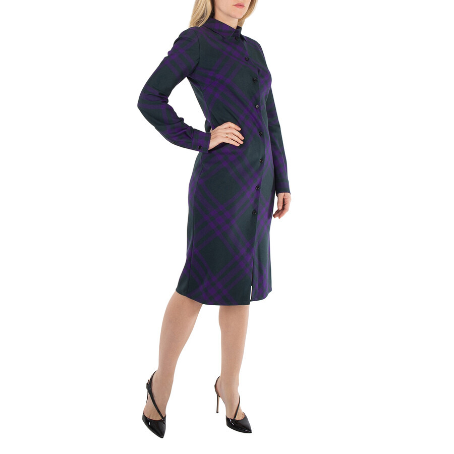 Burberry Long Sleeved Checked Wool Shirt Dress - 5