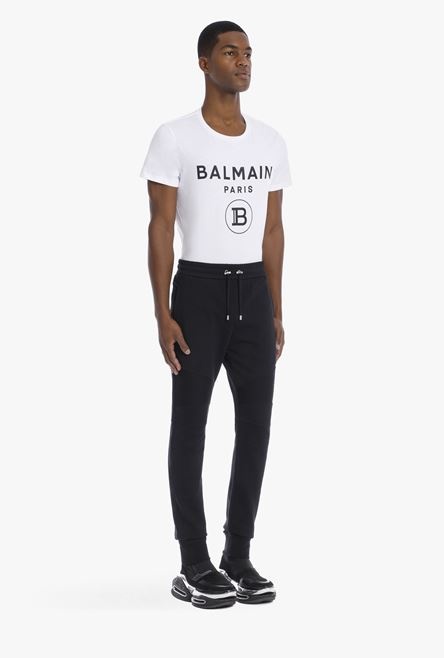 Black eco-designed cotton sweatpants with white Balmain Paris logo - 7