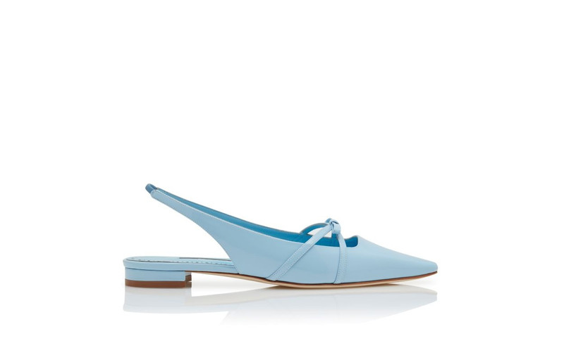 Light Blue Patent Leather Bow Detail Slingback Flat Pumps 1