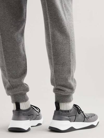 Berluti Shadow Leather-Trimmed Stretch-Knit Sneakers outlook