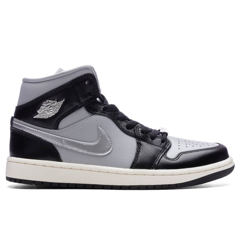 WOMEN'S AIR JORDAN 1 MID SE - BLACK/METALLIC SILVER/LIGHT SMOKE GREY - 1