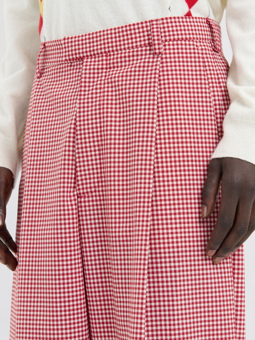 RED AND WHITE GINGHAM WOOL TROUSERS - 4