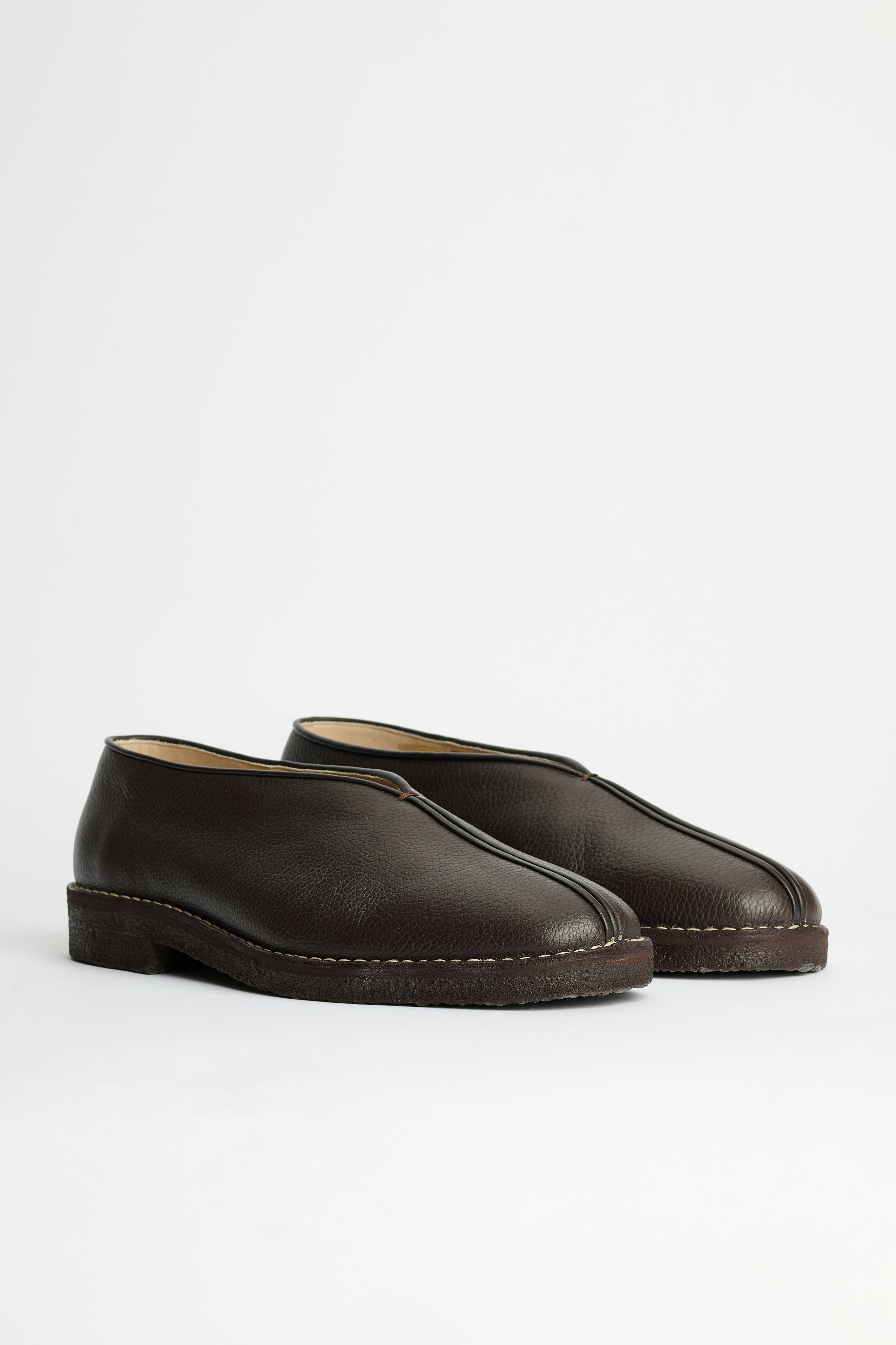 LEMAIRE PIPED CREPE SLIPPERS DARK BROWN - 4