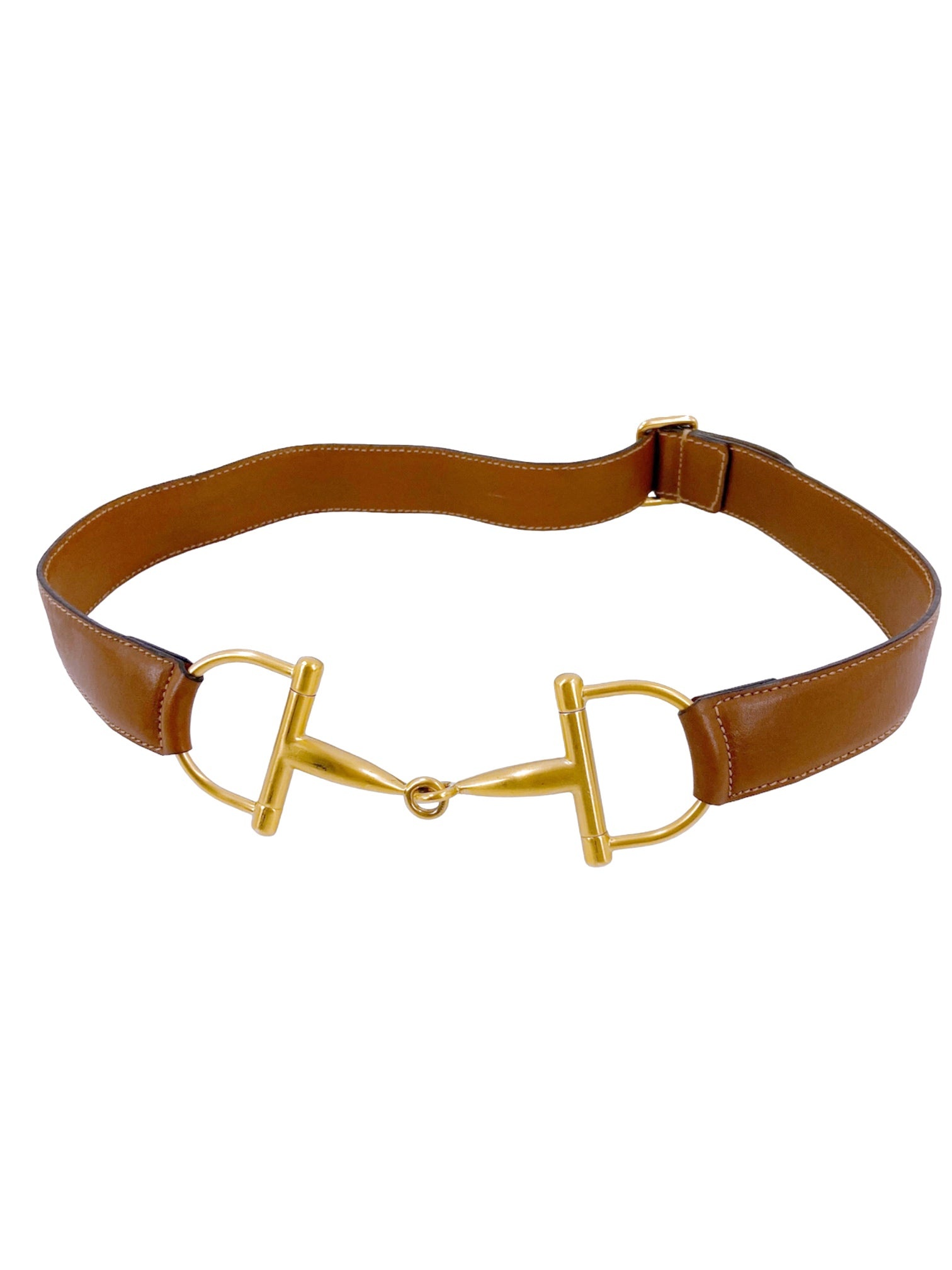 Gucci Fall 1995 Tom Ford Gold Horsebit Brown Leather Belt 30 - 1