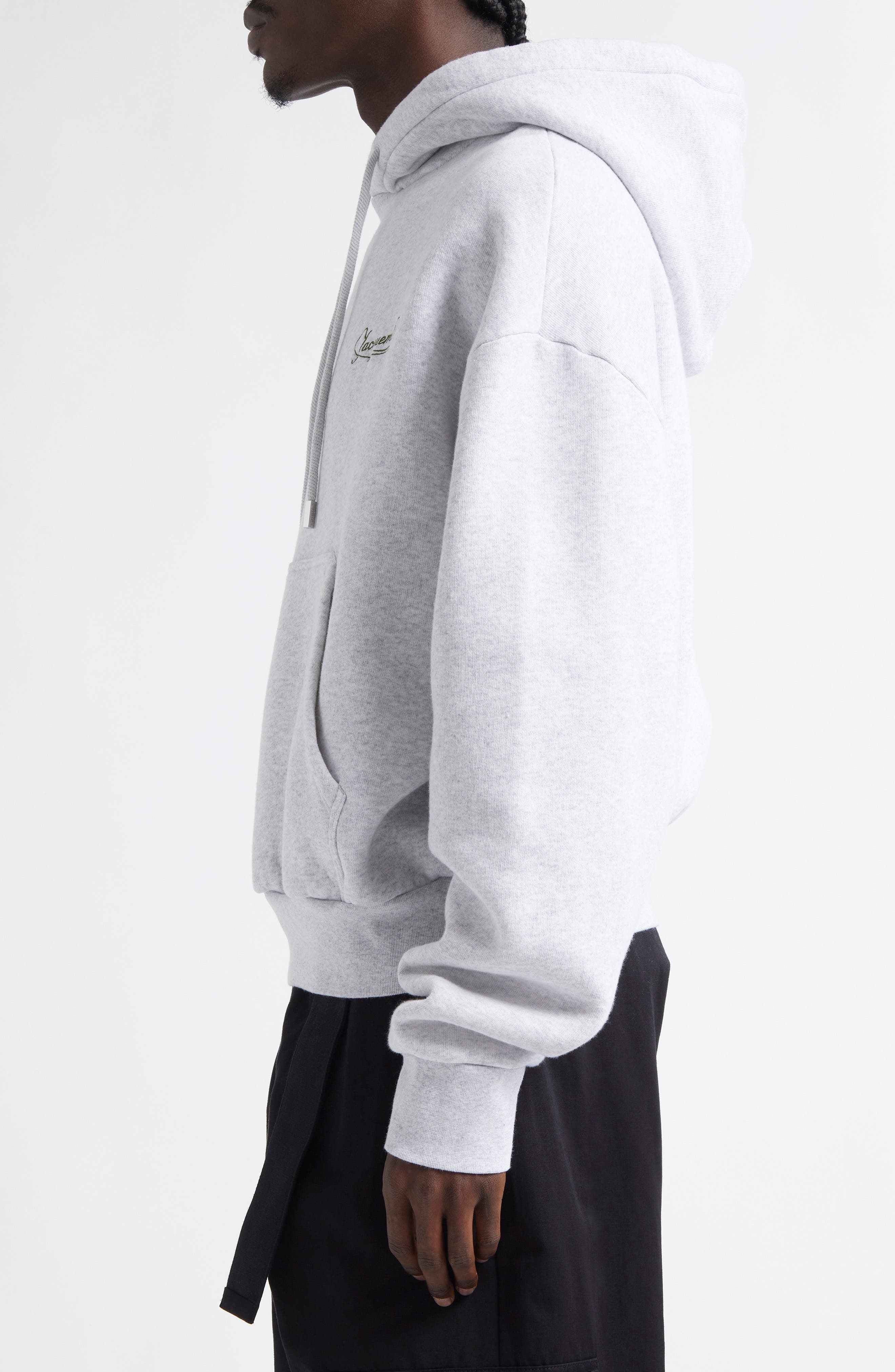 Jacquemus The Corto Logo Embroidered Cotton Fleece Hoodie in Uni Club Grey at Nordstrom - 3