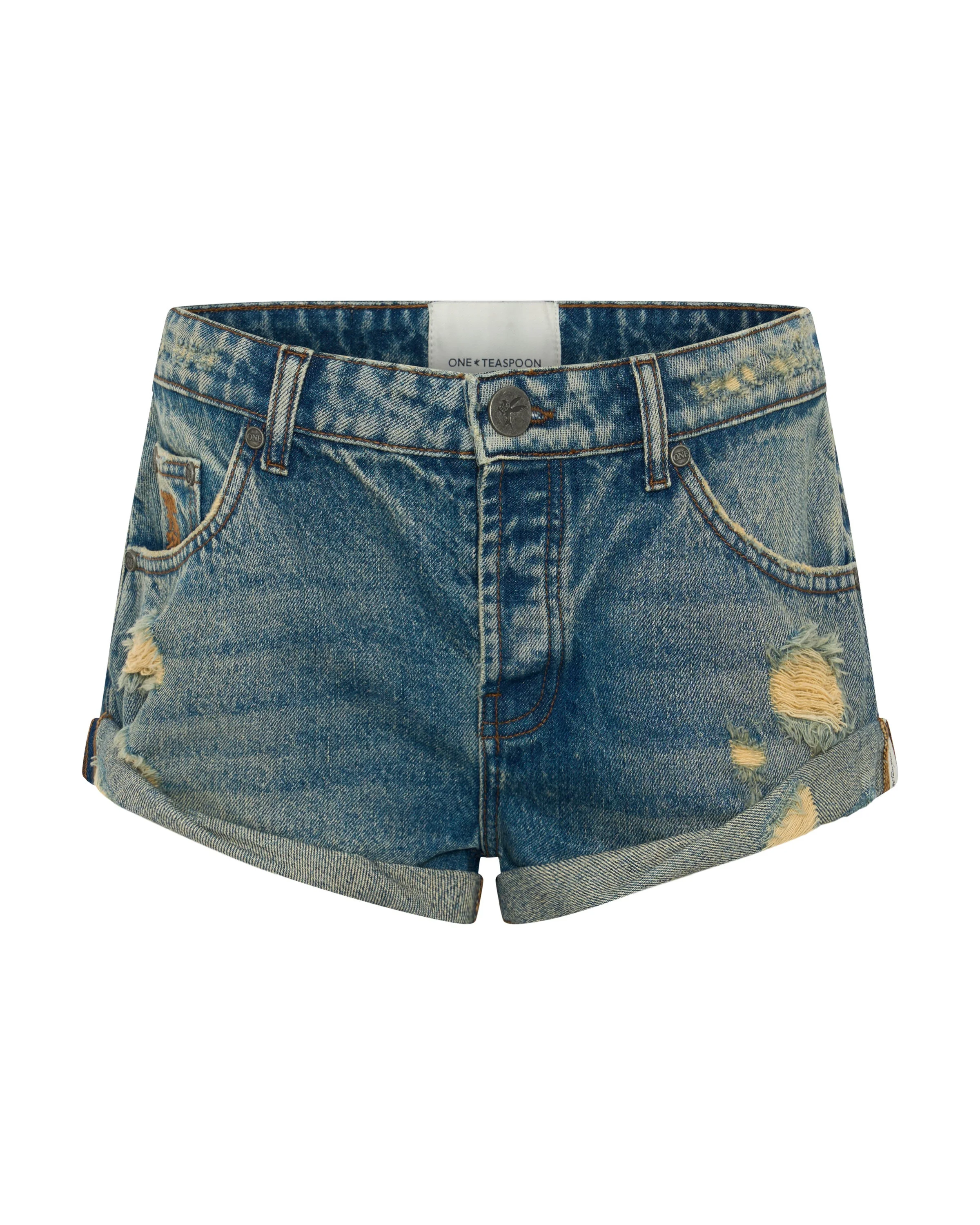 Messed Up Bandits Low Waist Denim Shorts - Blue Dune - 1