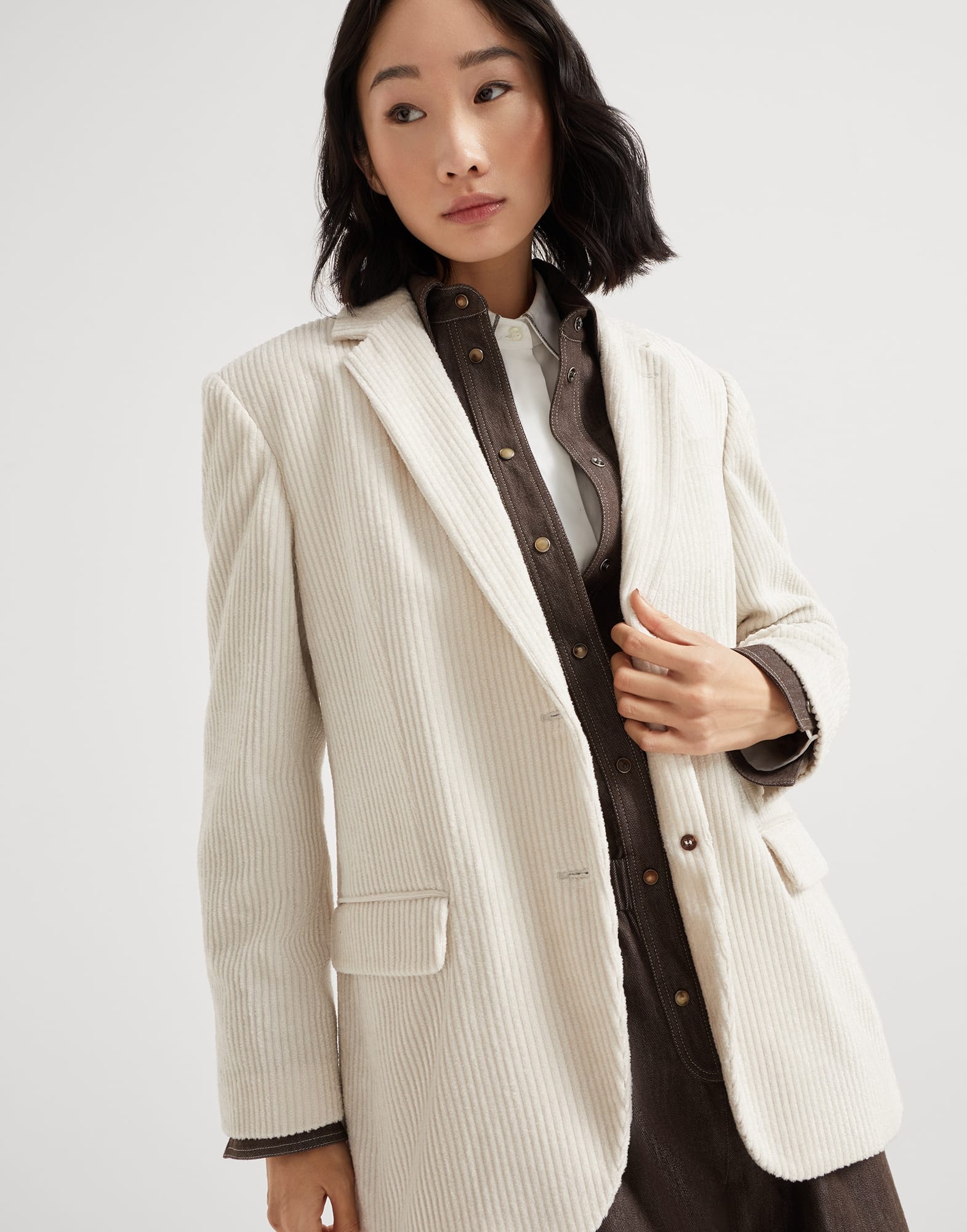 Fluid corduroy blazer with monili - 4