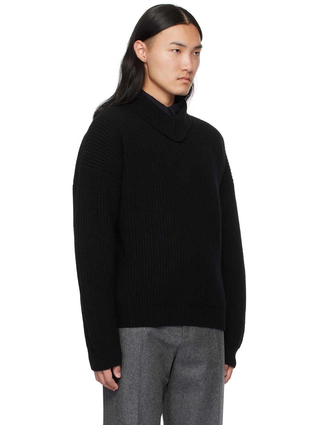 Black Wool & Cashmere Rib Turtleneck - 2