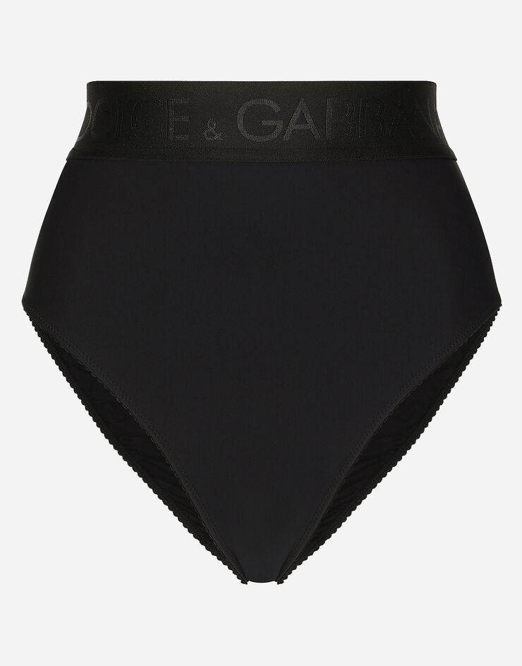High-waisted jersey briefs with branded elastic - 1