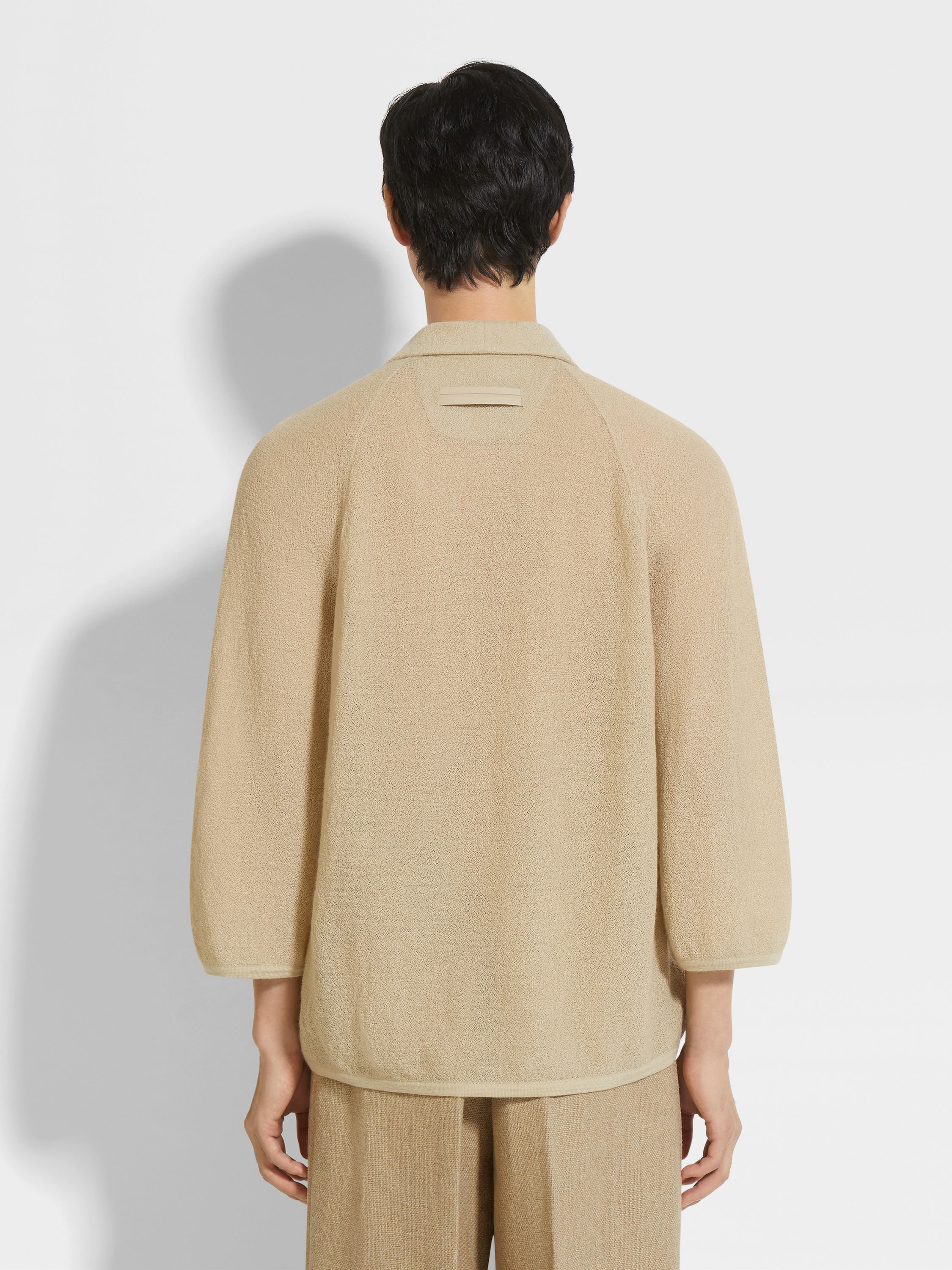 LIGHT BEIGE WOOL BLEND POLO SHIRT - 5