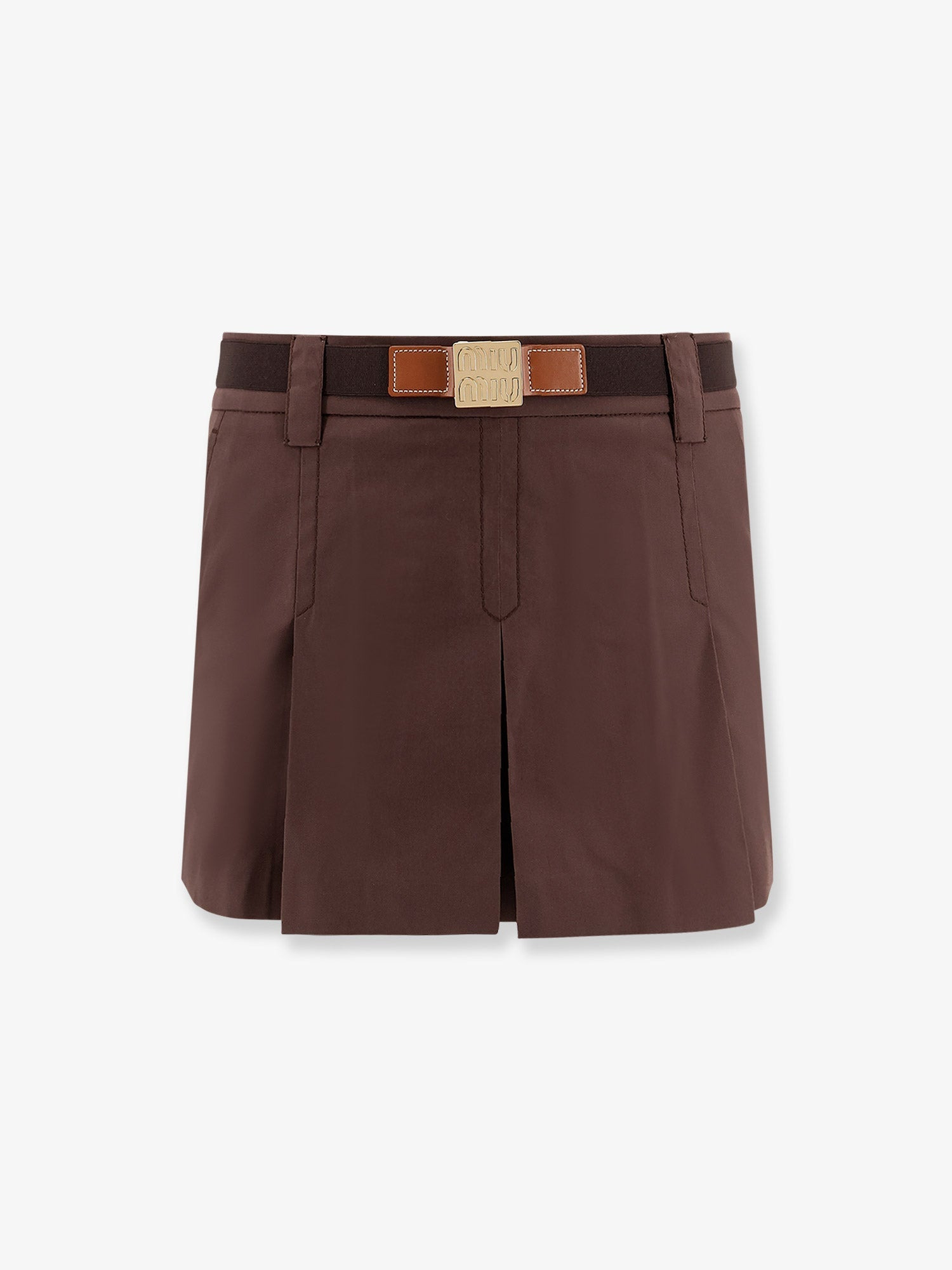 Miu Miu Women Panama Pleated Mini Skirt With Belt - 1