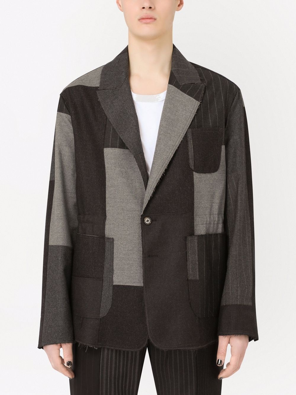 raw cut-hem patchwork blazer - 3