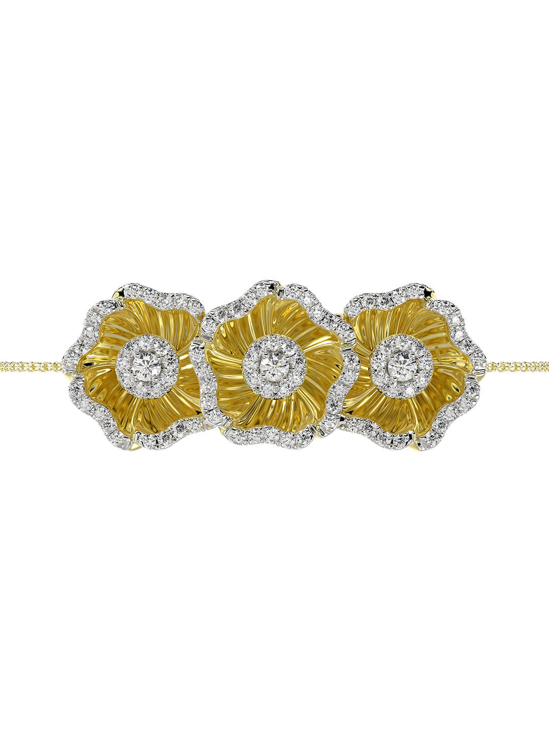 HALO FLOWER YELLOW GOLD BRACELET - 3