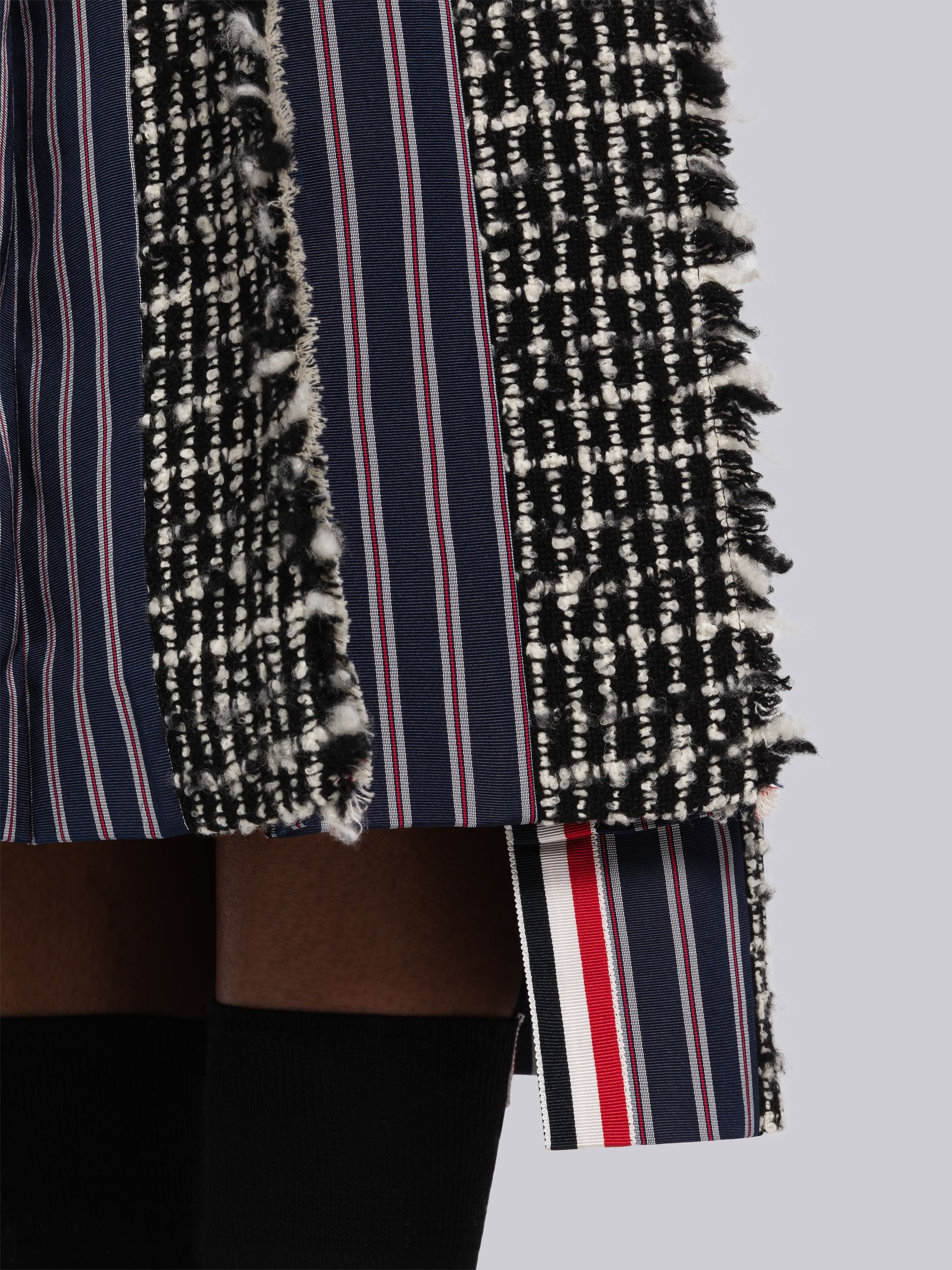 Check Cashmere Tweed Pleated Skirt With Inserts - 5