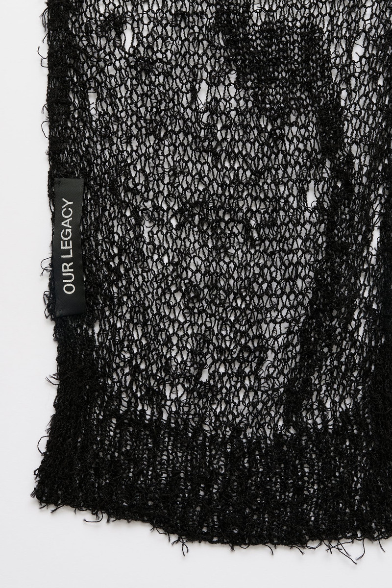 Net Scarf Black Ragged Open Linen 3
