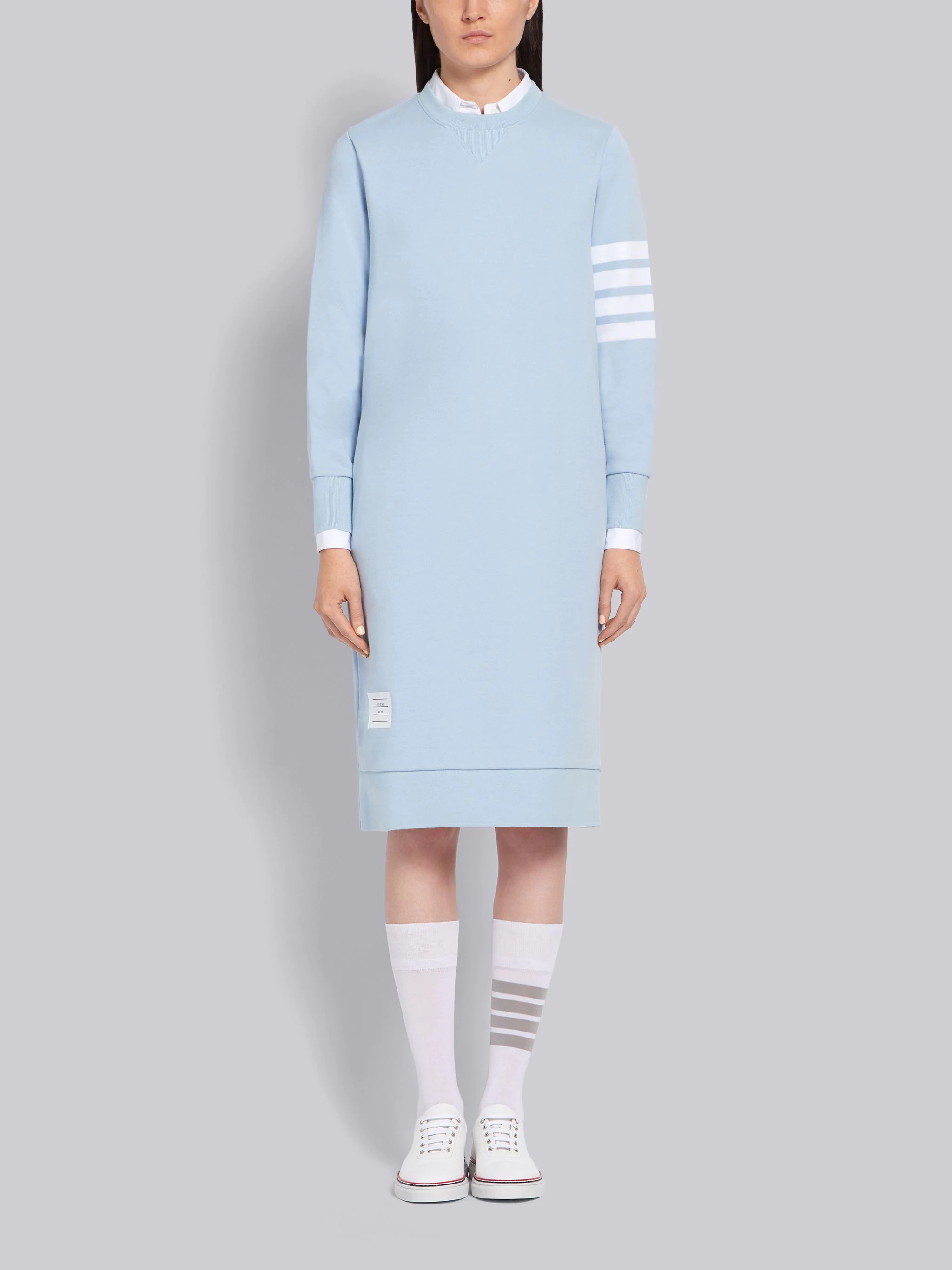 Light Blue Classic Loop Back 4-Bar Sweater Dress - 1