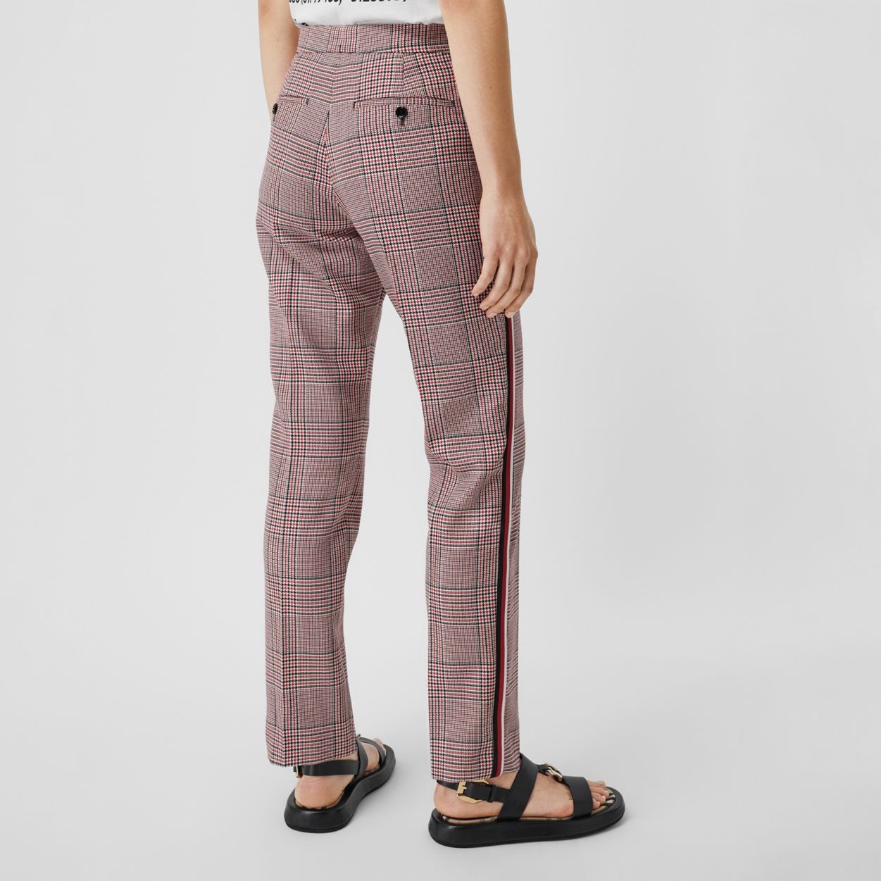 Side Stripe Houndstooth Check Wool Tailored Trousers - 4