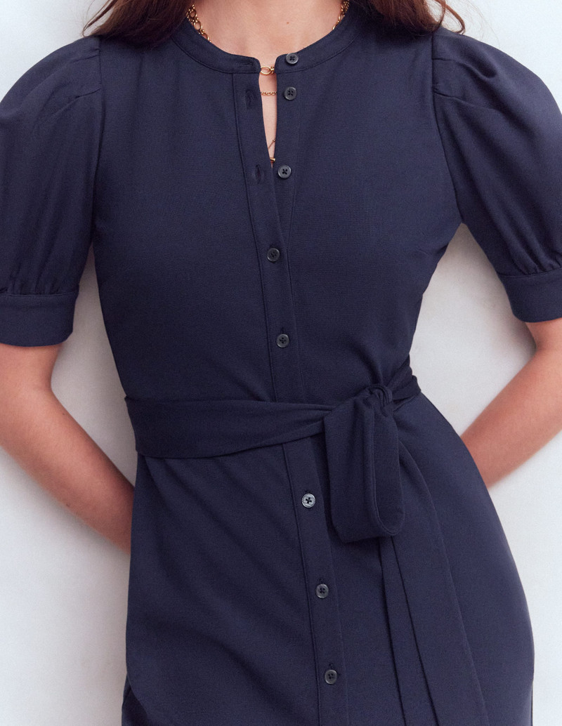 Puff Sleeve Ponte Shirt Dress-Navy 3