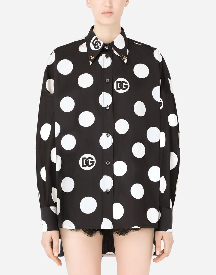 Poplin shirt with polka-dot print and DG embellishment - 1