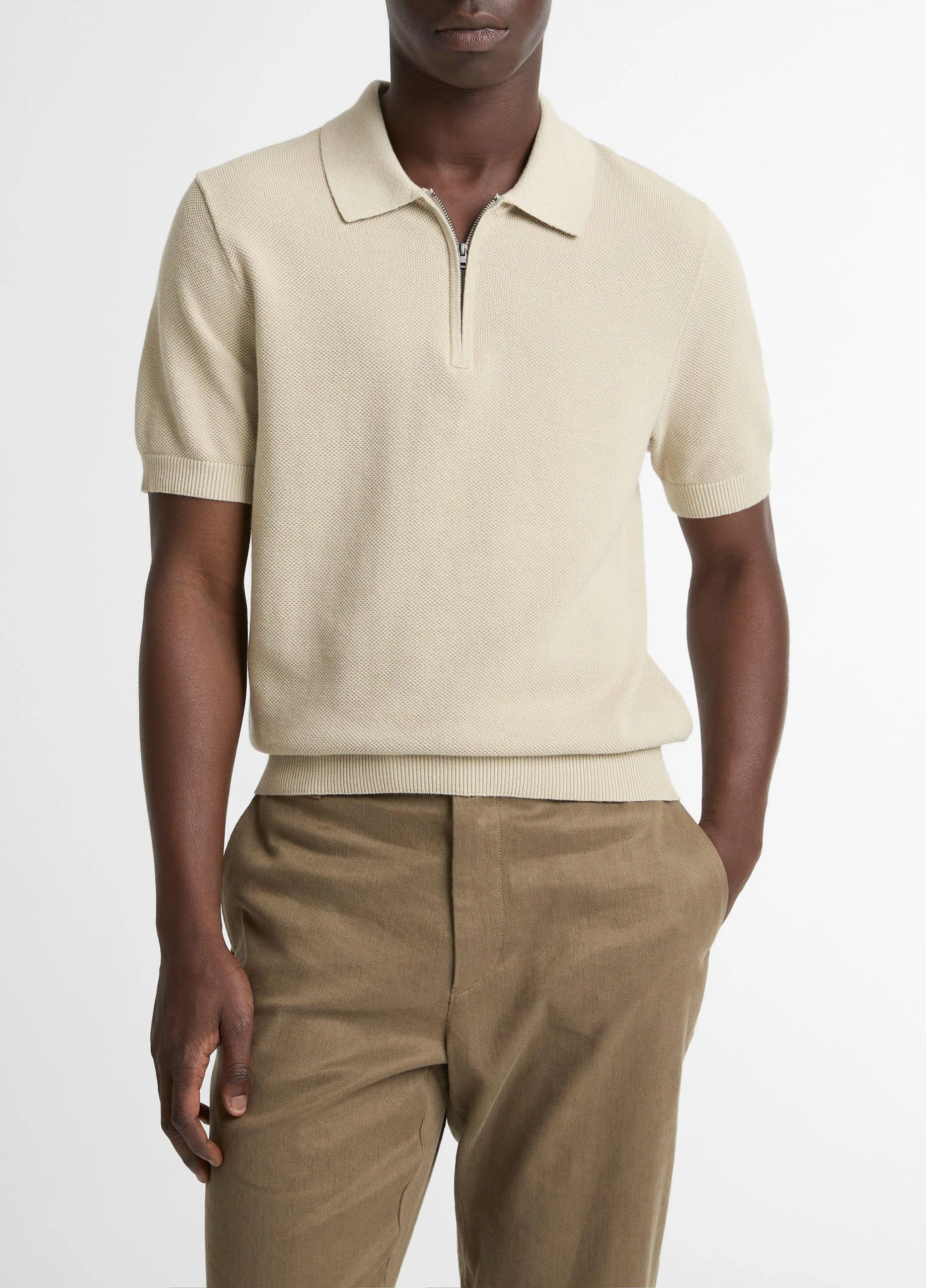 Cotton-Cashmere Piqué Zip Polo Sweater - 1