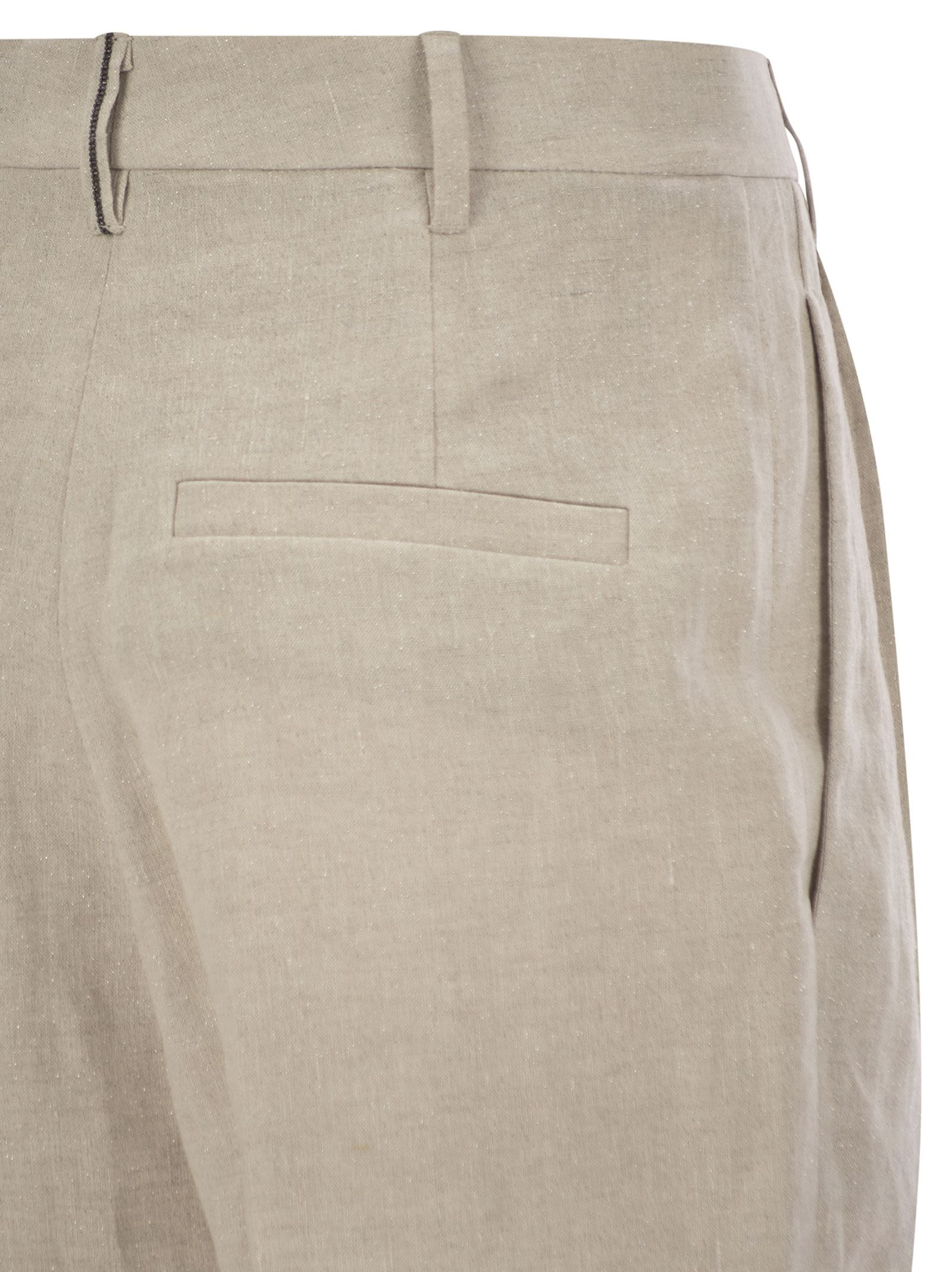 Brunello Cucinelli Women Slouchy Trousers In Sparkling Linen Canvas With Jewellery - 4