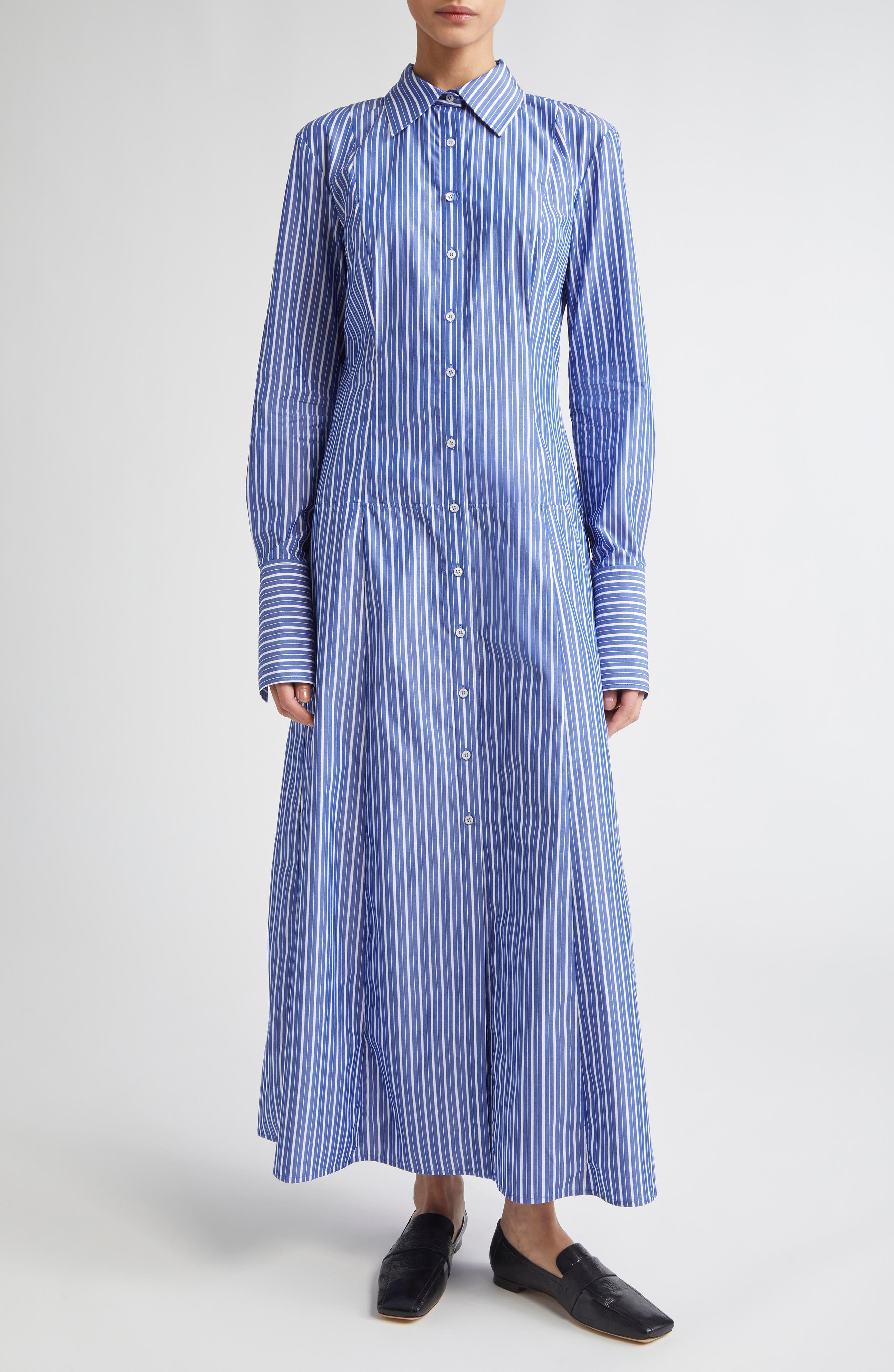 Brandon Maxwell The Sammy Stripe Cotton Shirtdress in Navy Stripe at Nordstrom - 5