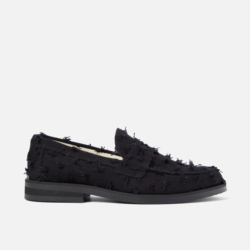 Wilde Black Punched Denim Penny Loafer - Men's 1