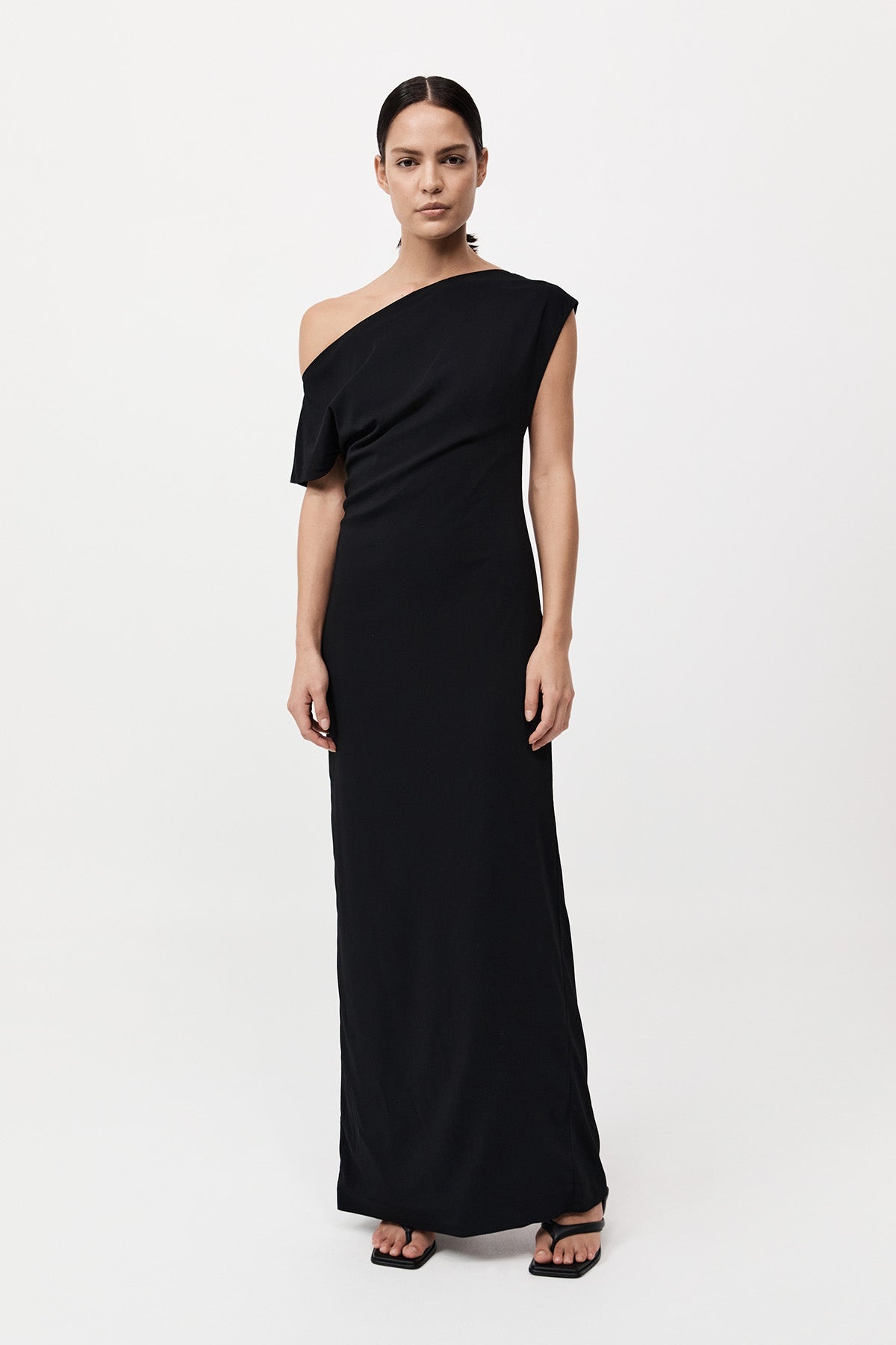 Asymmetric Off Shoulder Dress - Black - 2