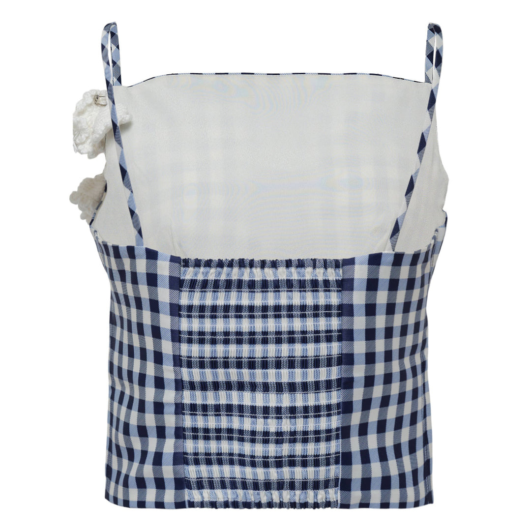 Navy Gingham Taffeta Top - 2