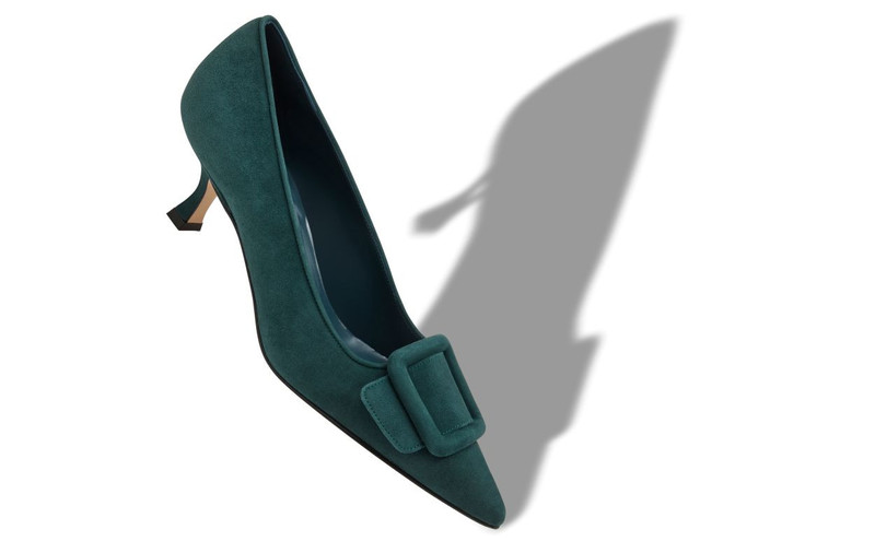 Manolo Blahnik Dark Green Suede Buckle Detail Pumps outlook