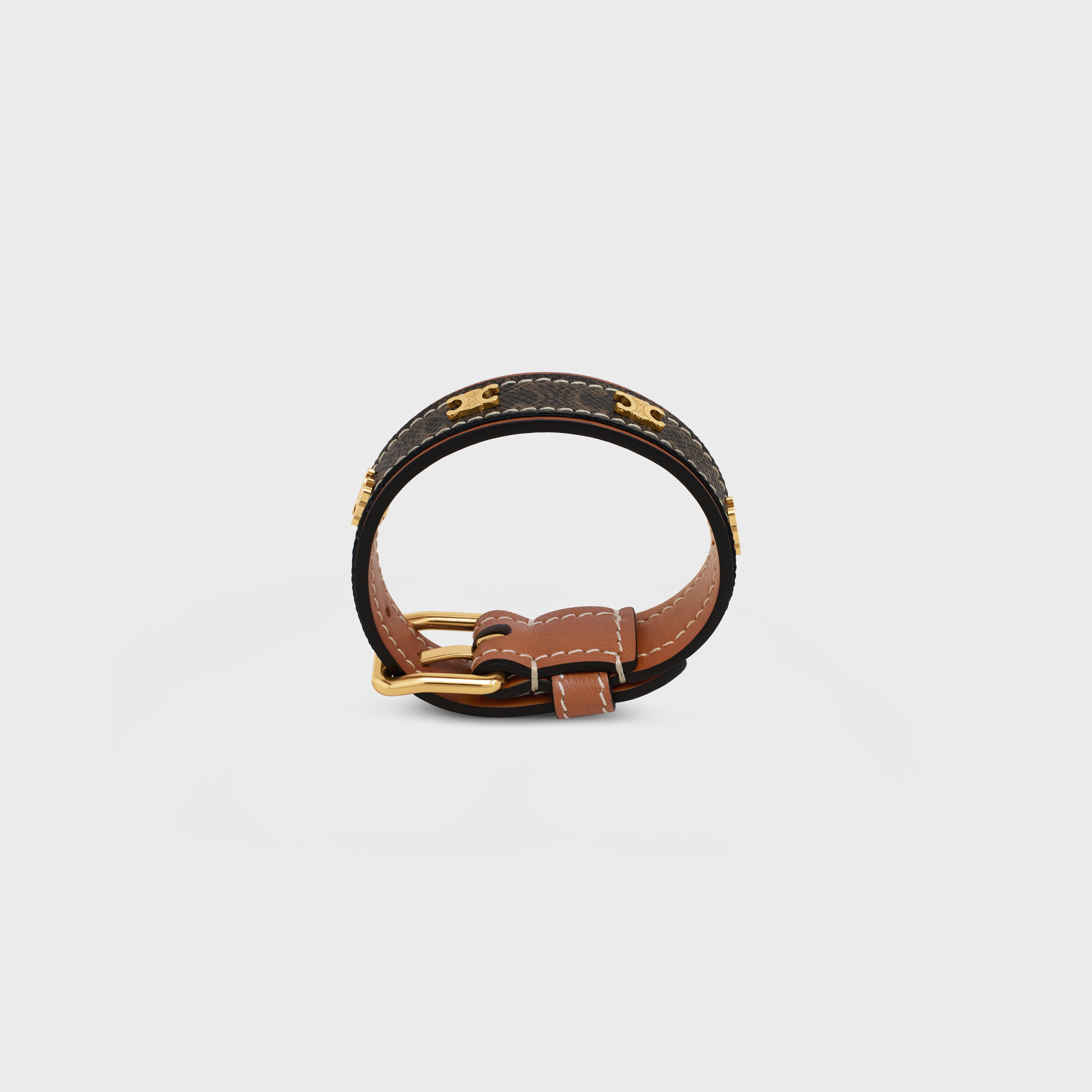 Triomphe Canvas Triomphe Leather Bracelet in Brass with Gold Finish, Calfskin and Canvas - 1