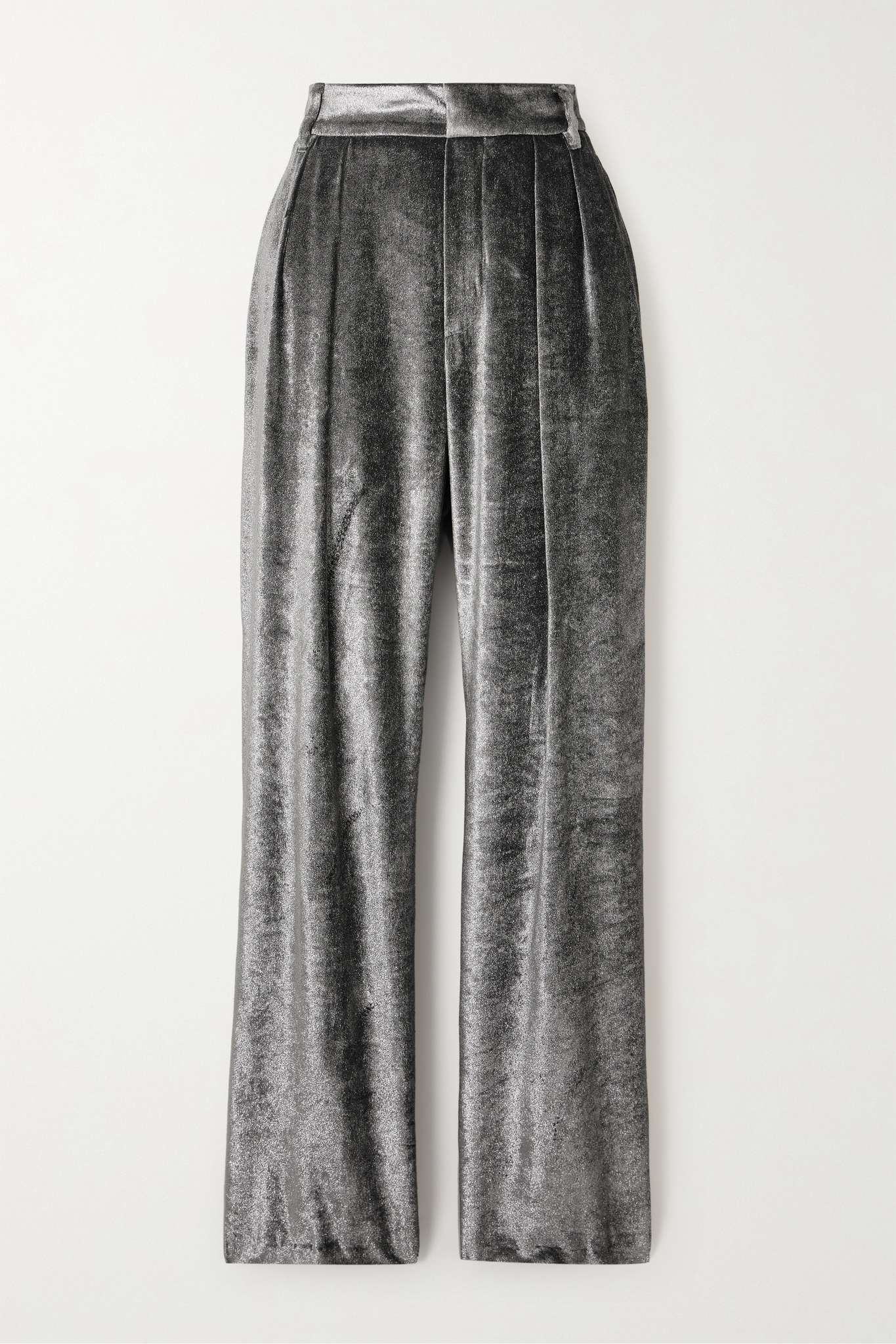 Pleated metallic velvet straight-leg pants - 1