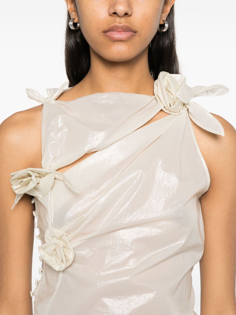 floral-appliqué asymmetric gown - 5