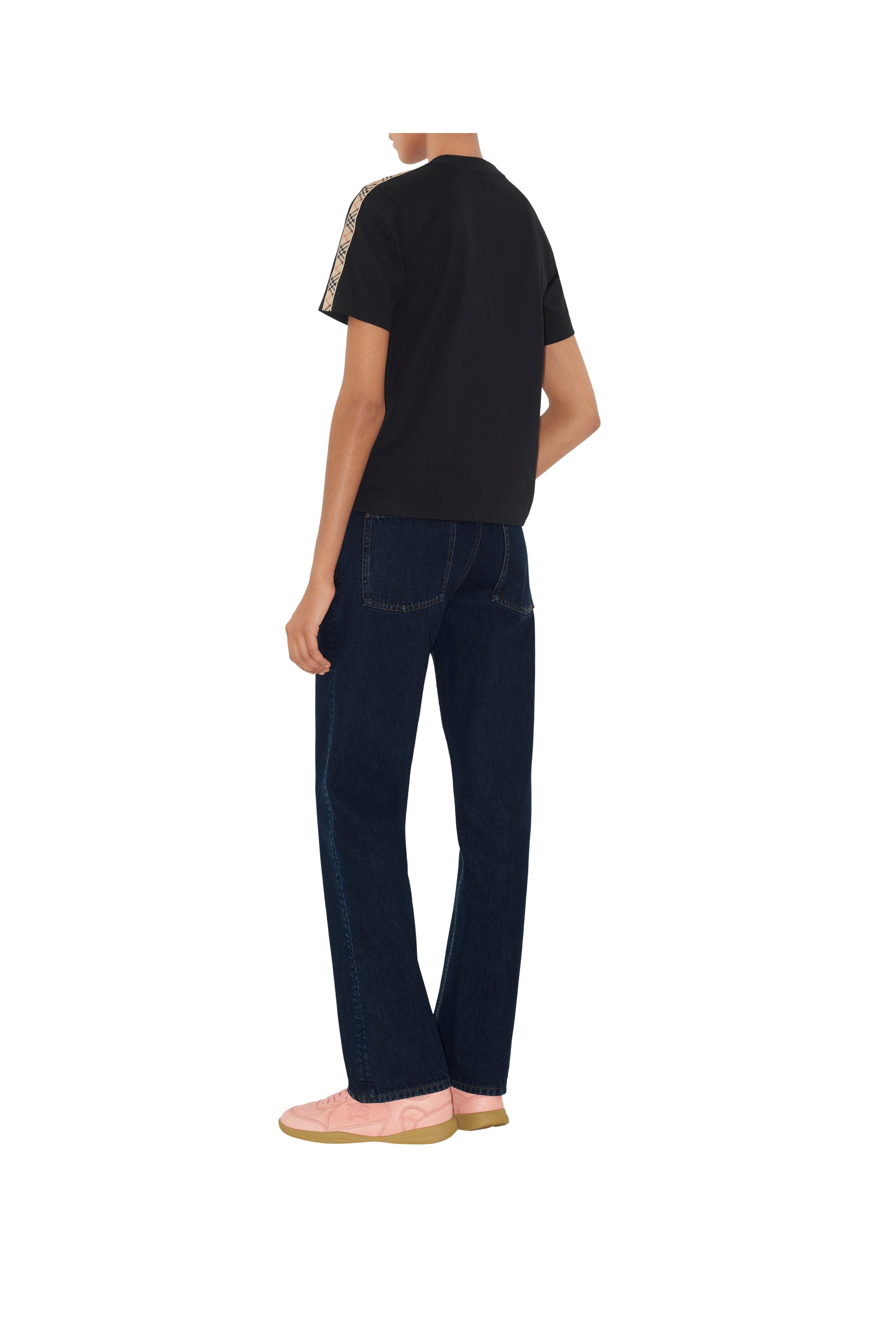 burberry Check Trim Cotton T-shirt in Black at Nordstrom - 5