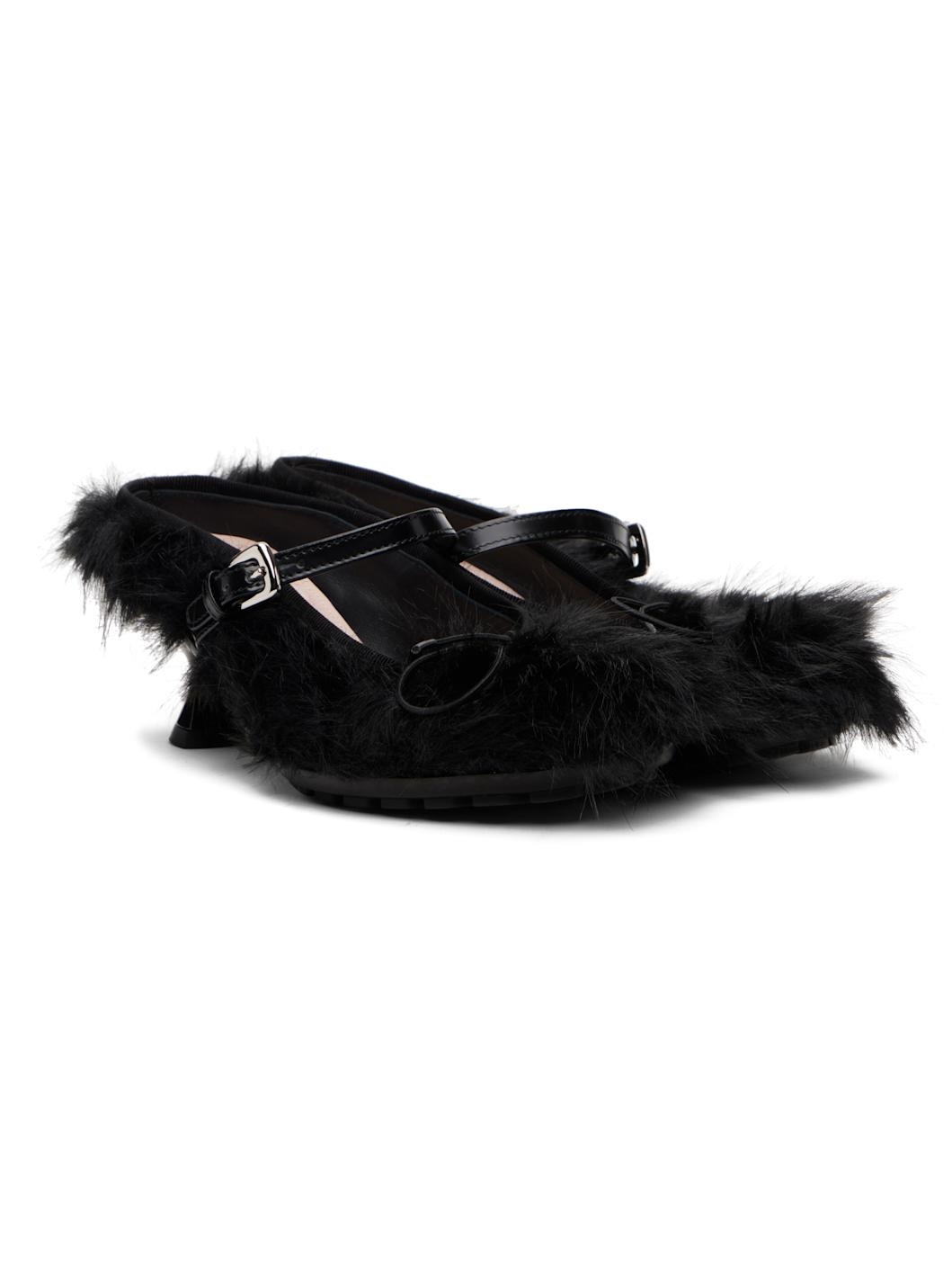 Black Faux Fur Grip Mule Heels - 4